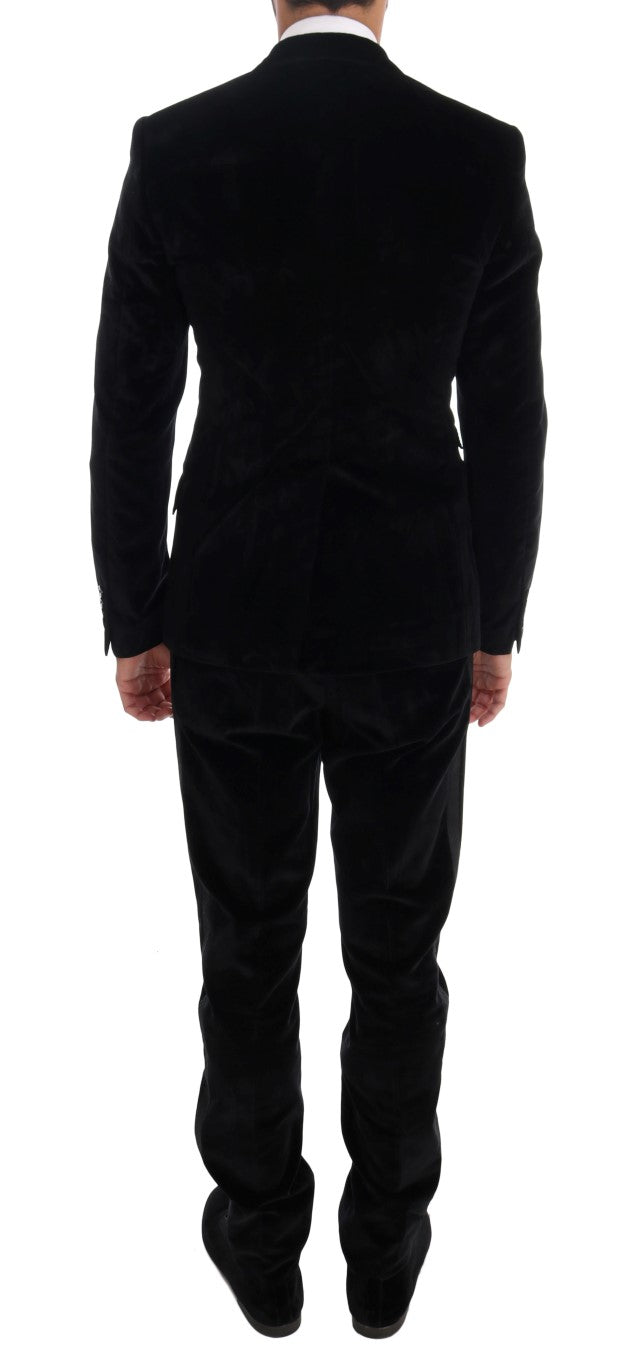 Dolce & Gabbana Black Velvet Slim Double Breasted Suit Dolce & Gabbana