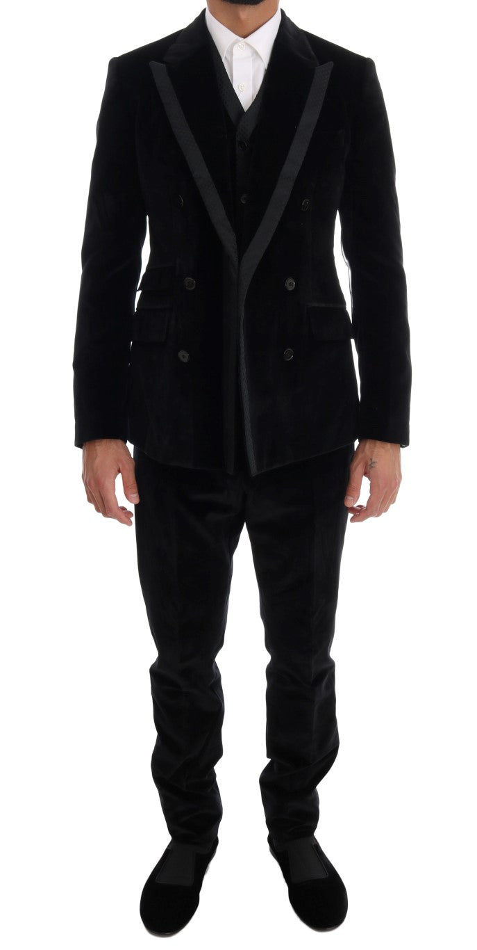 Dolce & Gabbana Black Velvet Slim Double Breasted Suit Dolce & Gabbana