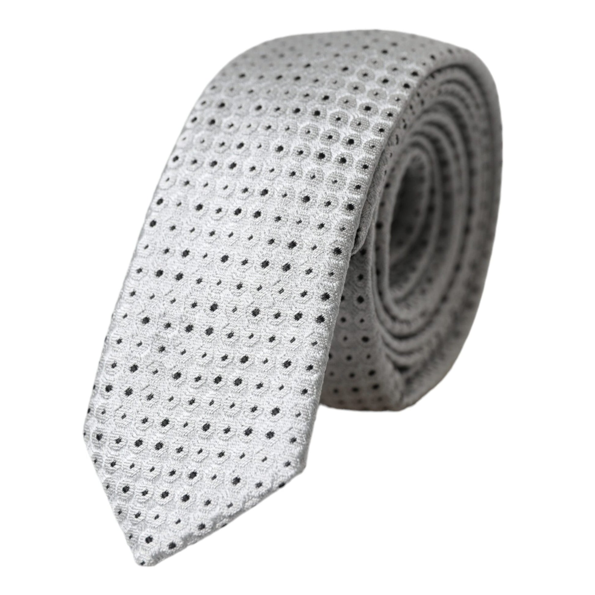 Dolce & Gabbana Light Gray Polka Dot Silk Adjustable Men Tie Dolce & Gabbana