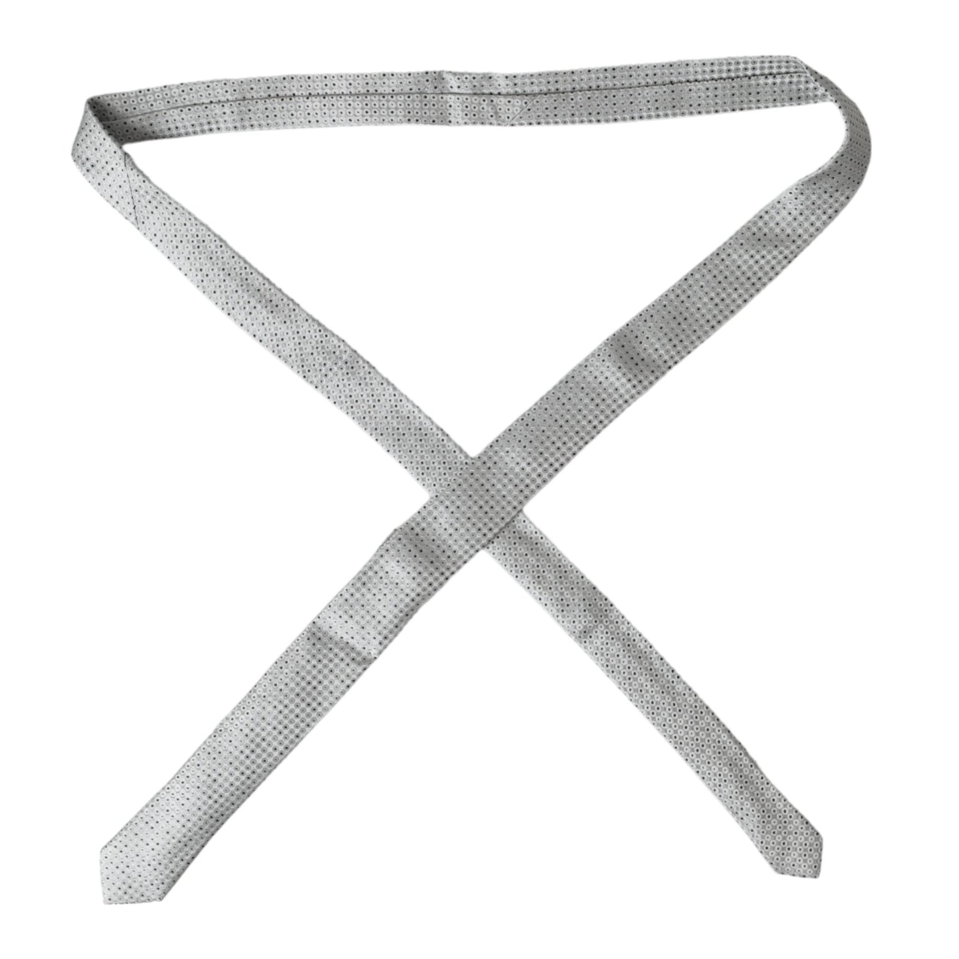 Dolce & Gabbana Light Gray Polka Dot Silk Adjustable Men Tie Dolce & Gabbana