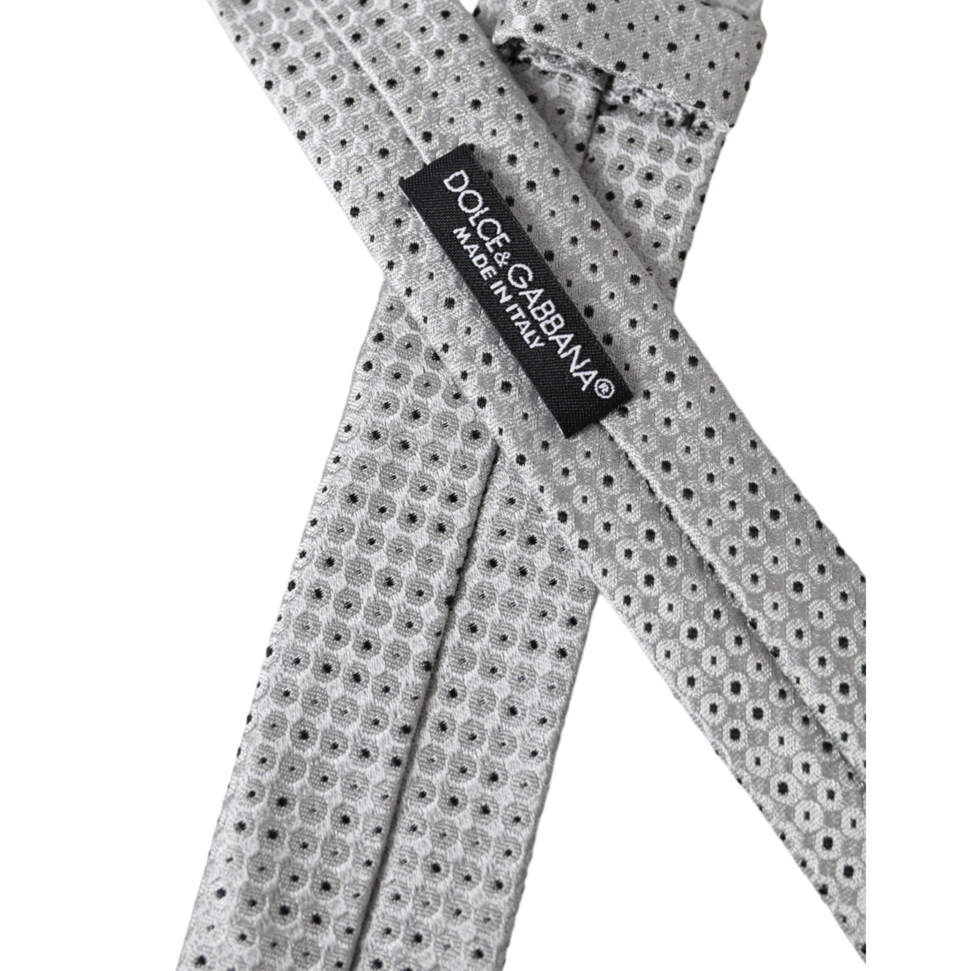 Dolce & Gabbana Light Gray Polka Dot Silk Adjustable Men Tie Dolce & Gabbana
