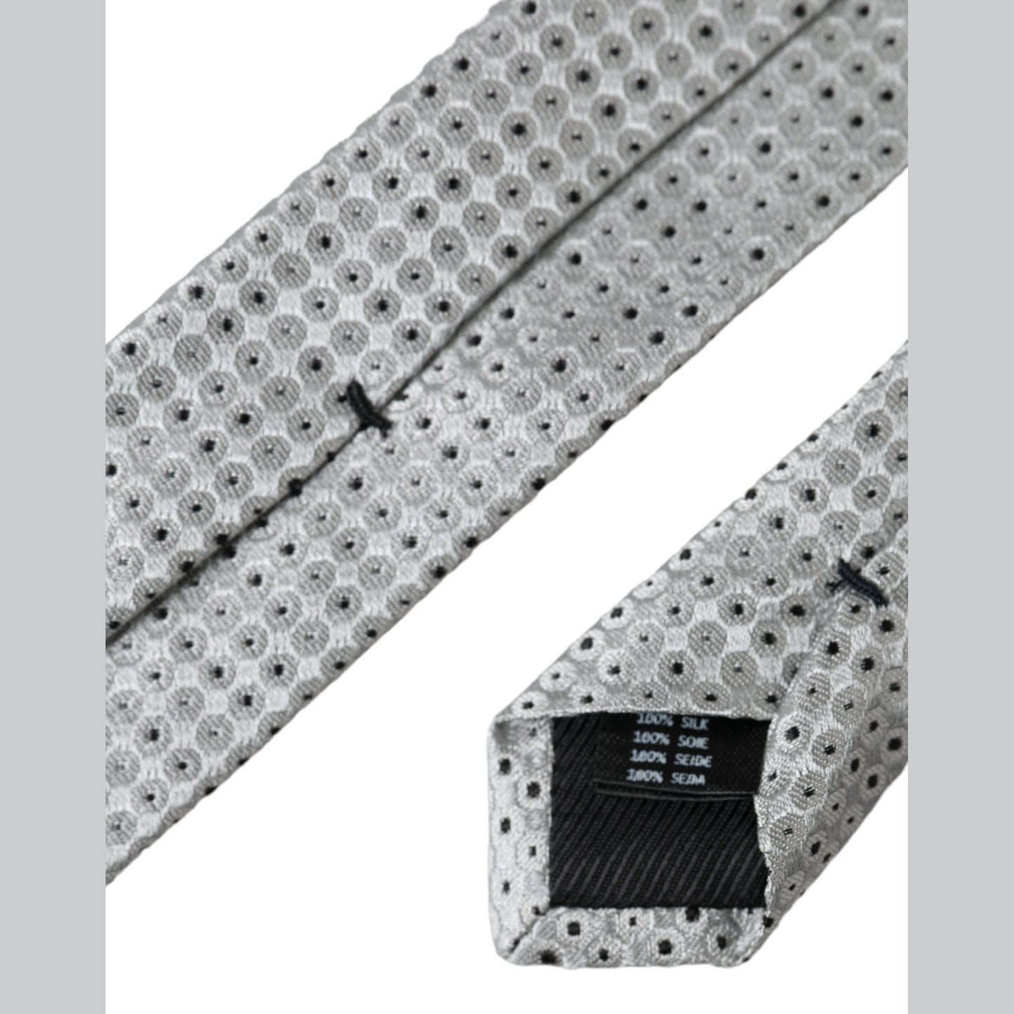 Dolce & Gabbana Light Gray Polka Dot Silk Adjustable Men Tie Dolce & Gabbana