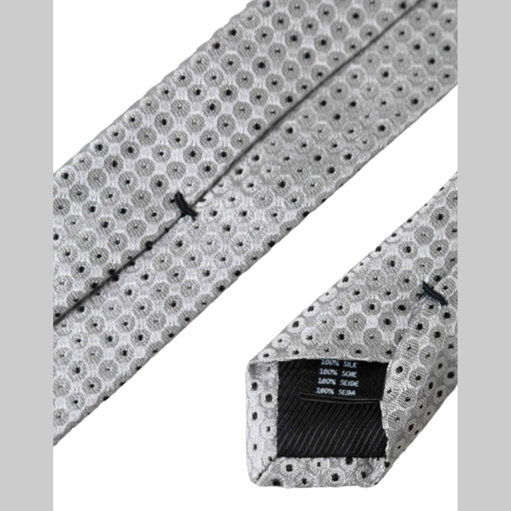 Dolce & Gabbana Light Gray Polka Dot Silk Adjustable Men Tie Dolce & Gabbana