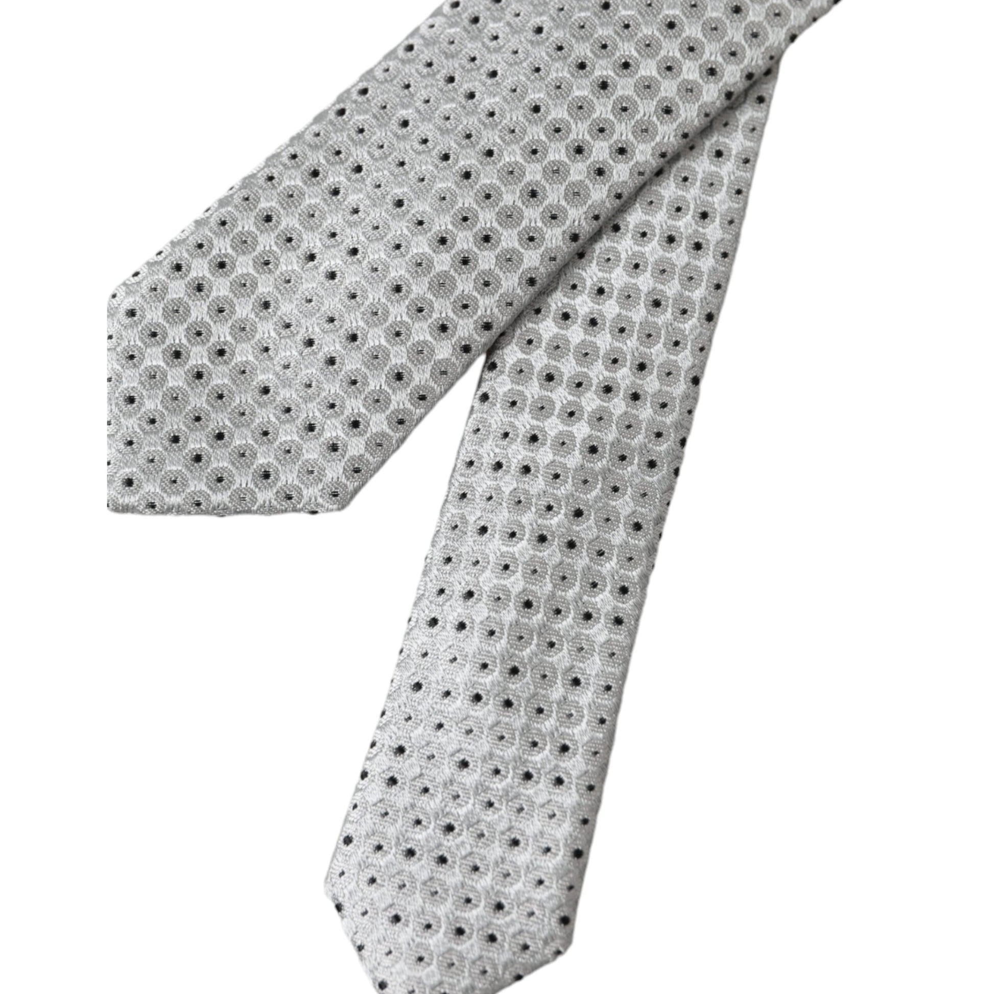 Dolce & Gabbana Light Gray Polka Dot Silk Adjustable Men Tie Dolce & Gabbana