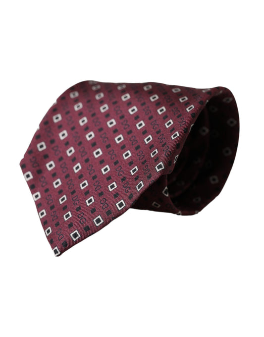 Dolce & Gabbana Maroon Silk Branded Logo Adjustable Men Tie Dolce & Gabbana