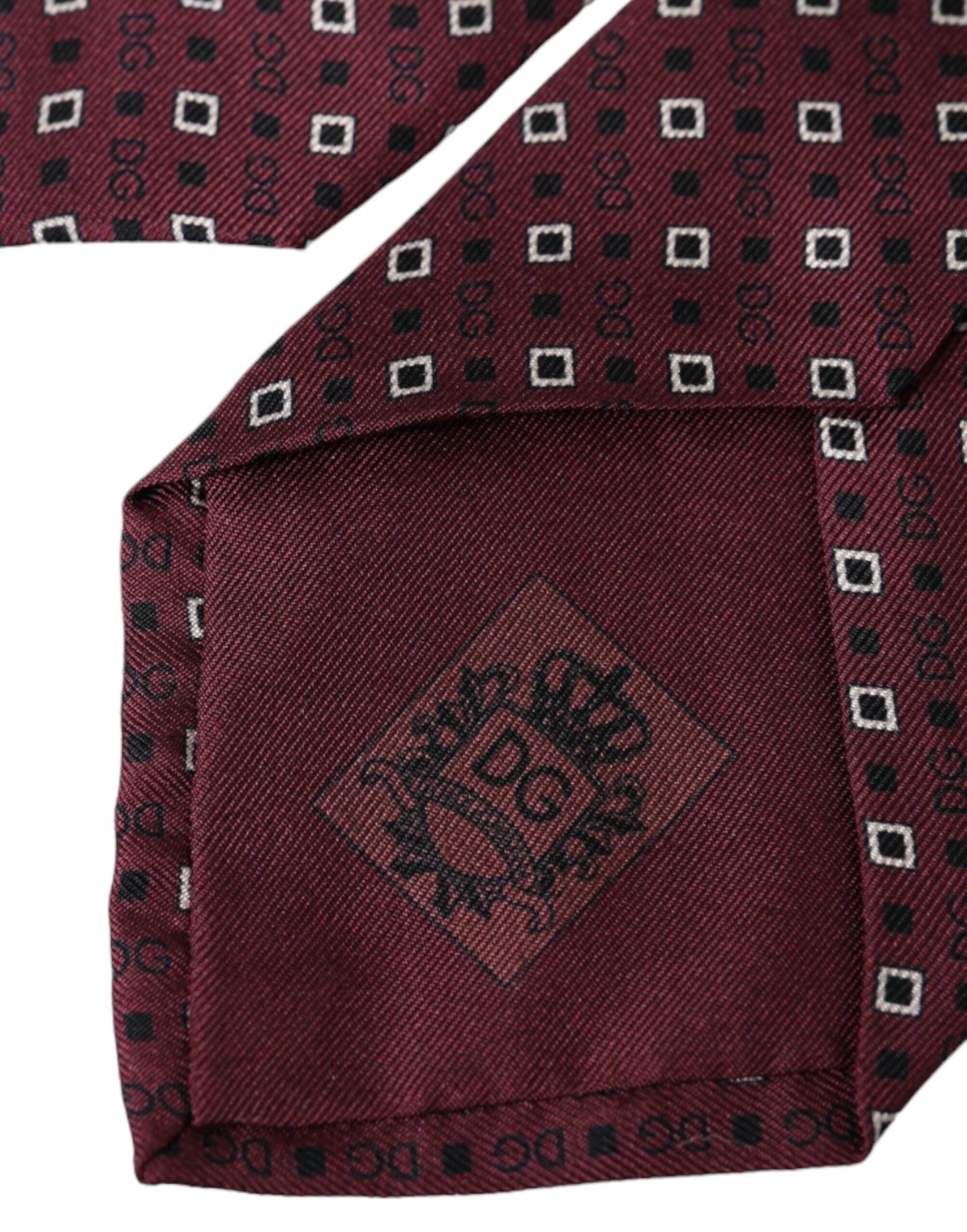 Dolce & Gabbana Maroon Silk Branded Logo Adjustable Men Tie Dolce & Gabbana