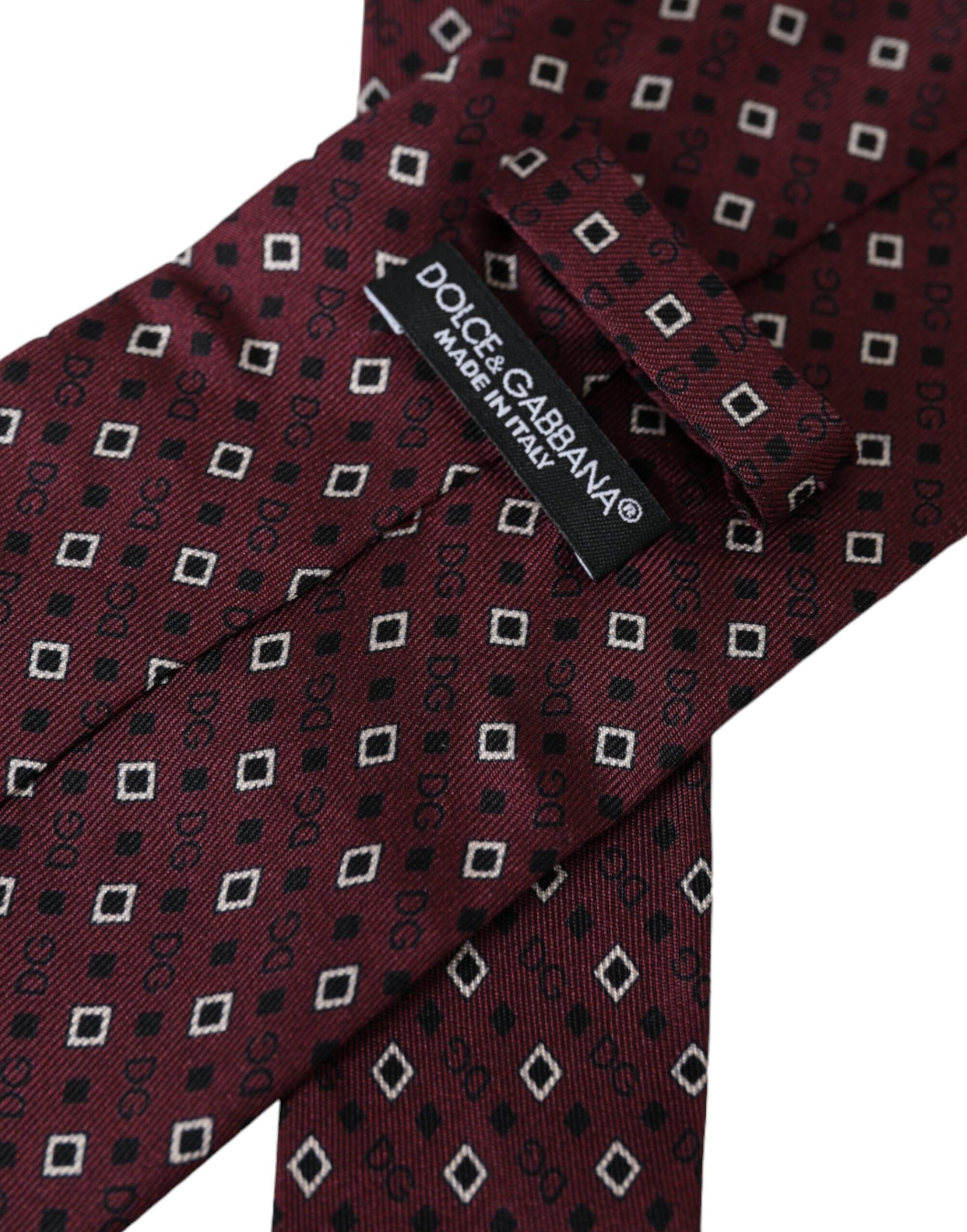 Dolce & Gabbana Maroon Silk Branded Logo Adjustable Men Tie Dolce & Gabbana
