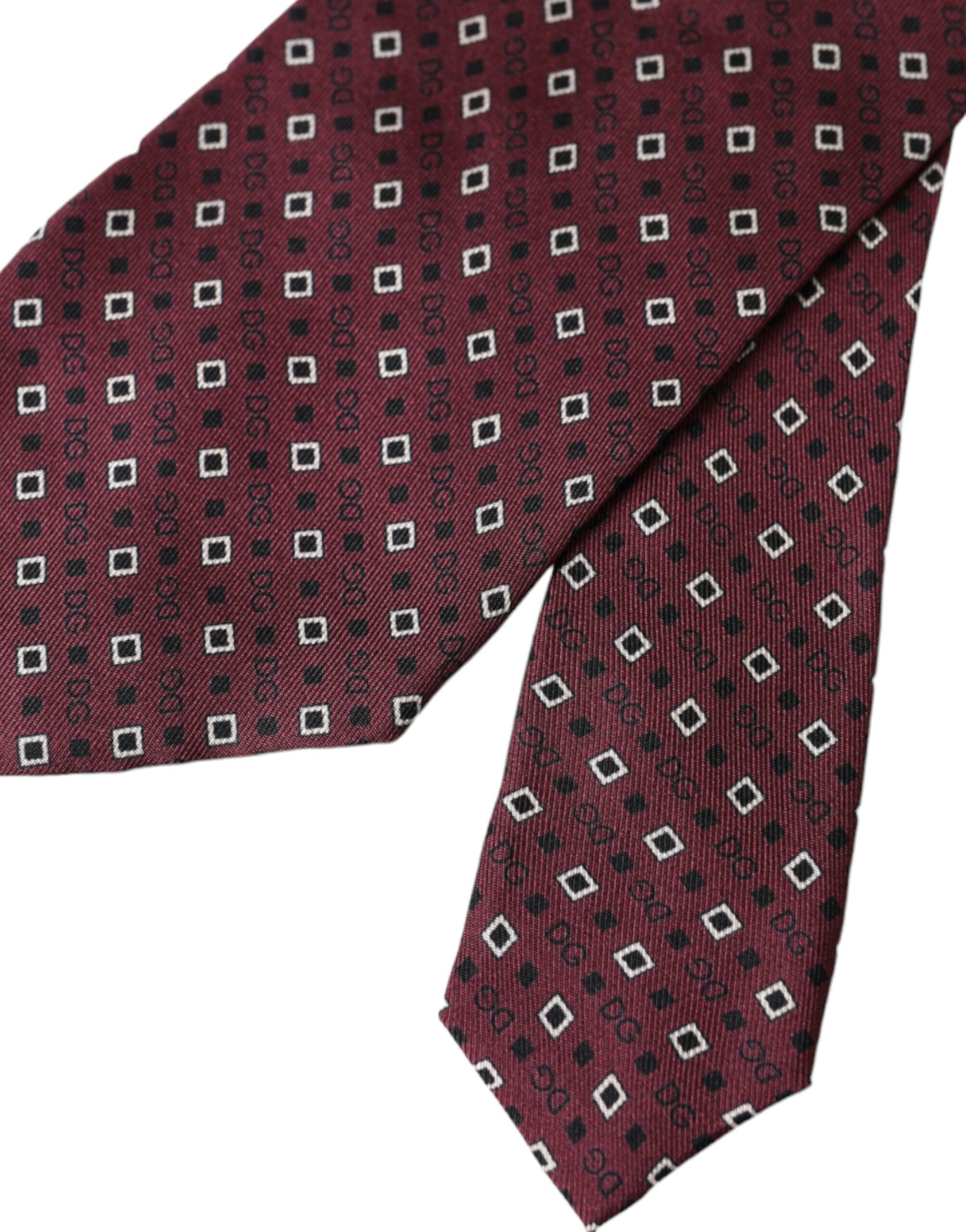 Dolce & Gabbana Maroon Silk Branded Logo Adjustable Men Tie Dolce & Gabbana
