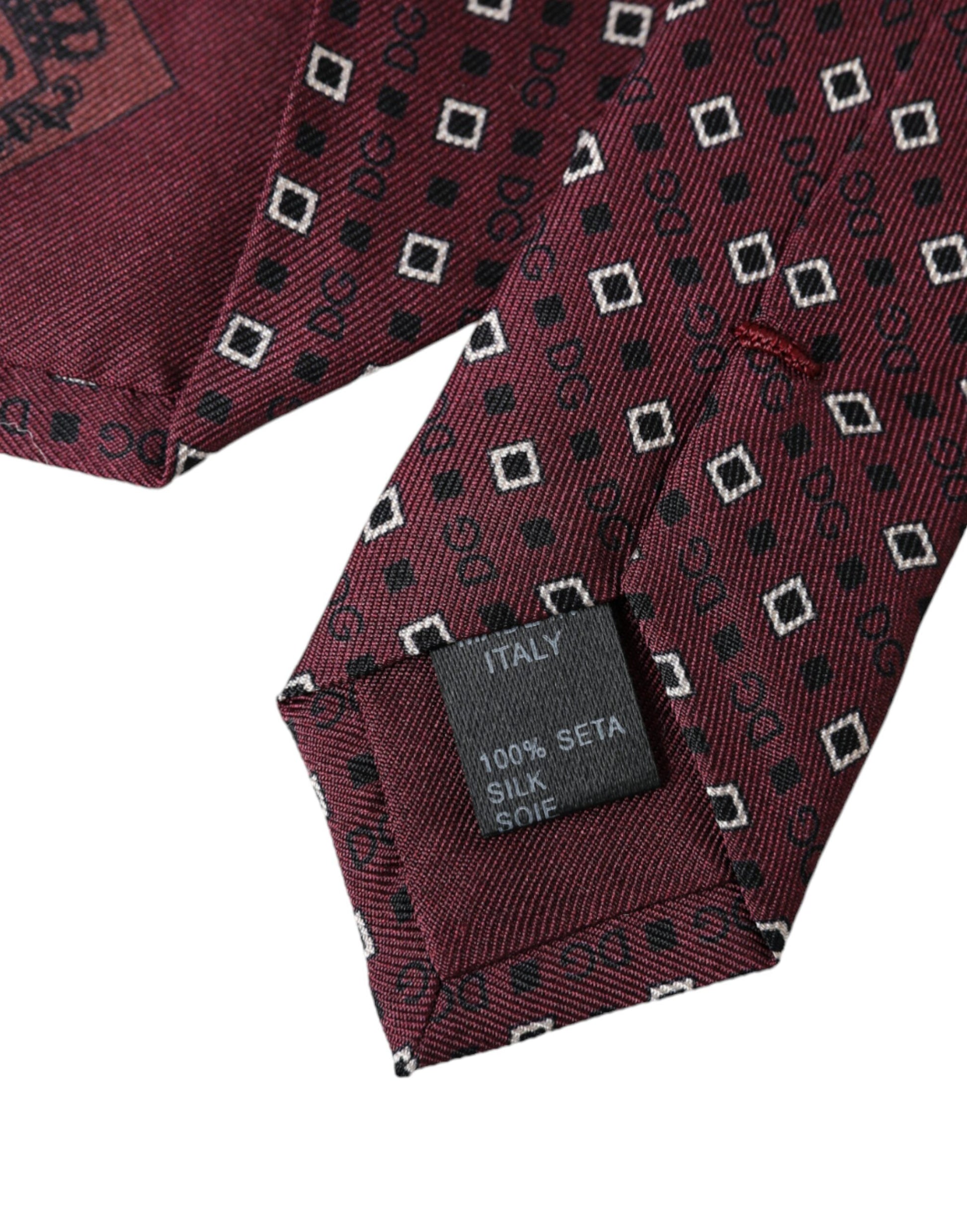 Dolce & Gabbana Maroon Silk Branded Logo Adjustable Men Tie Dolce & Gabbana