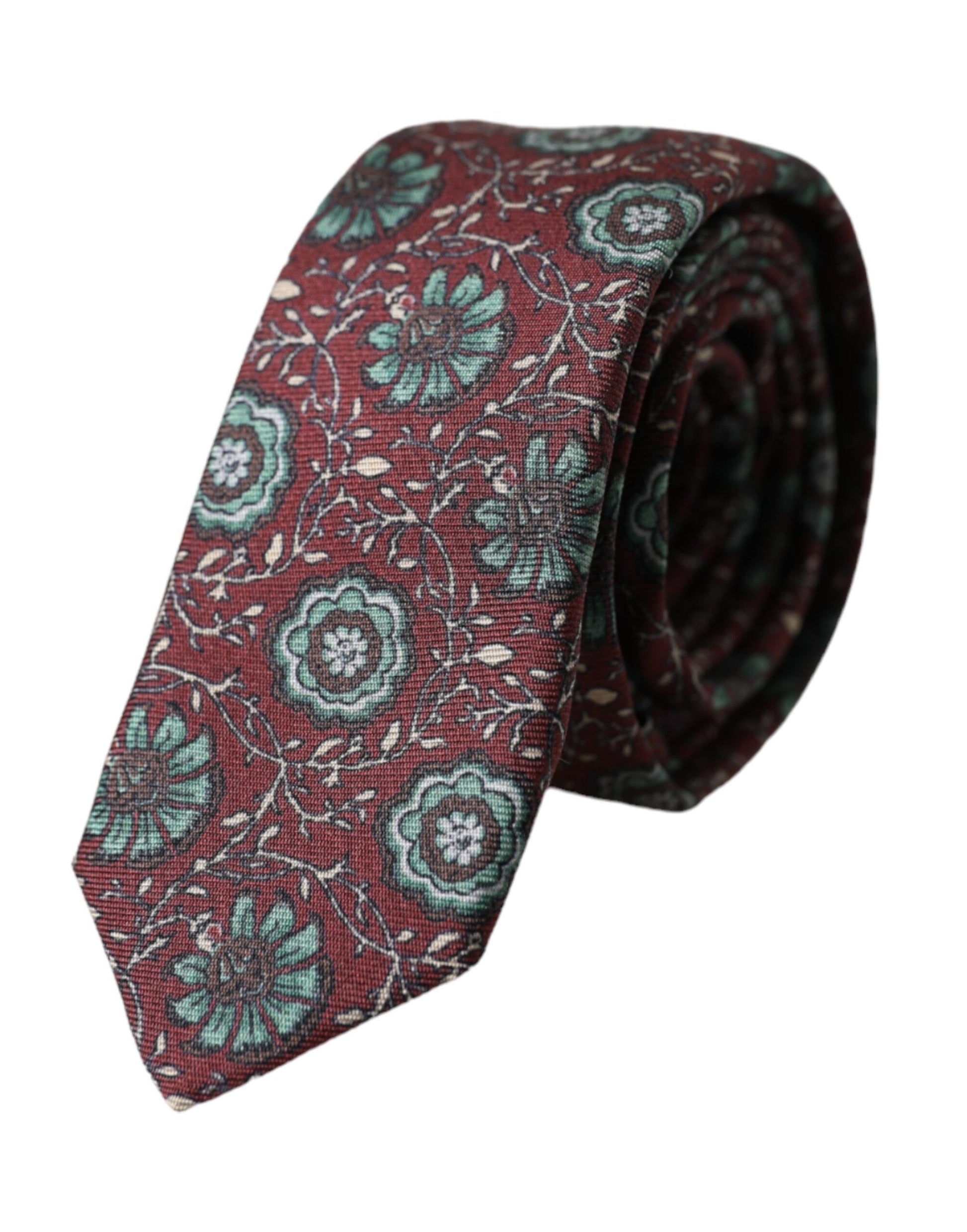 Dolce & Gabbana Maroon Floral 100% Silk Adjustable Men Tie Dolce & Gabbana