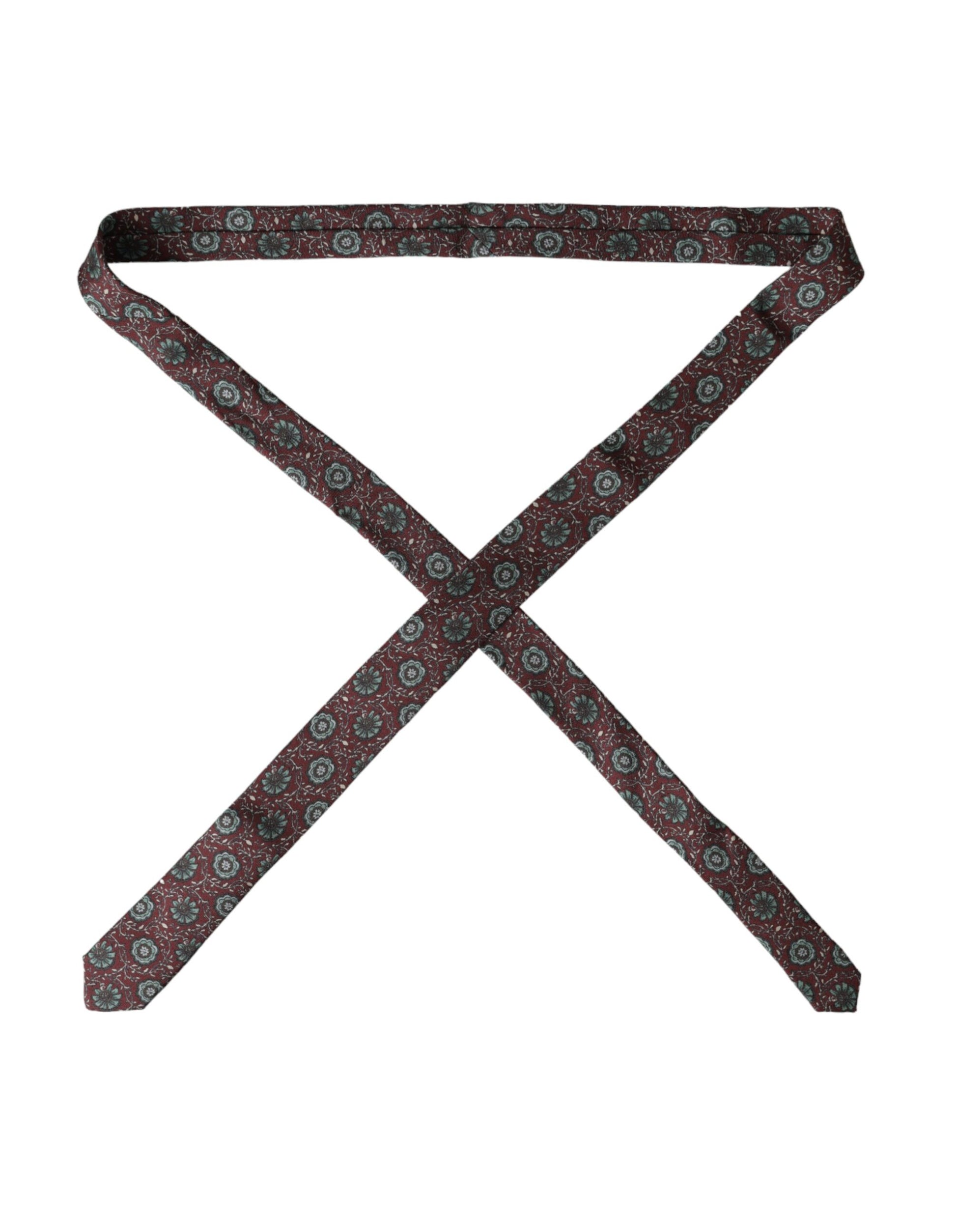 Dolce & Gabbana Maroon Floral 100% Silk Adjustable Men Tie Dolce & Gabbana