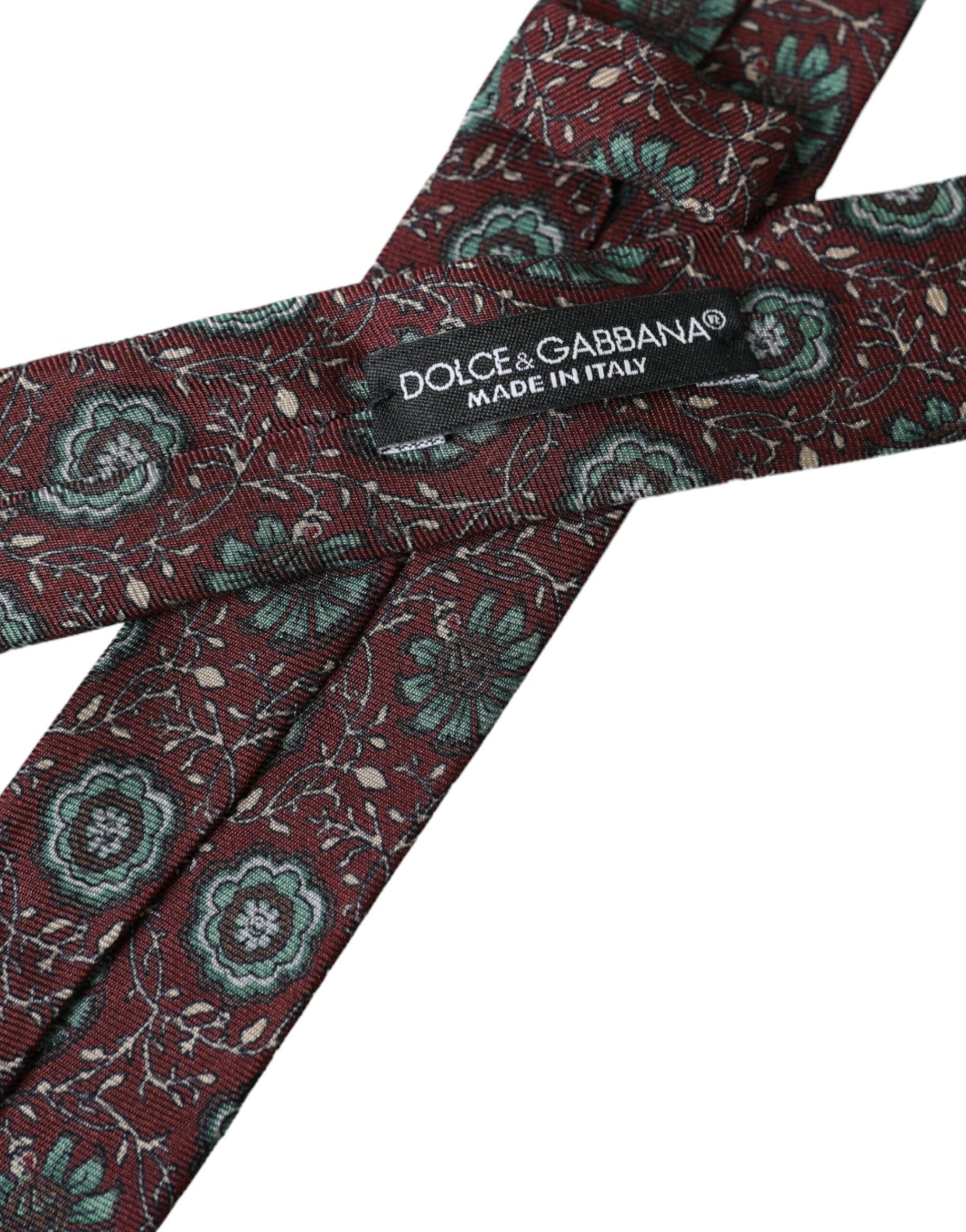 Dolce & Gabbana Maroon Floral 100% Silk Adjustable Men Tie Dolce & Gabbana