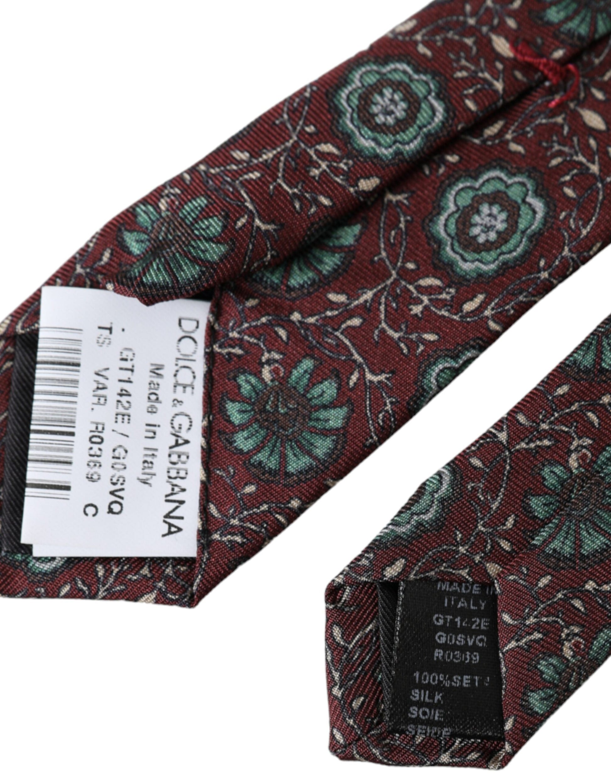 Dolce & Gabbana Maroon Floral 100% Silk Adjustable Men Tie Dolce & Gabbana