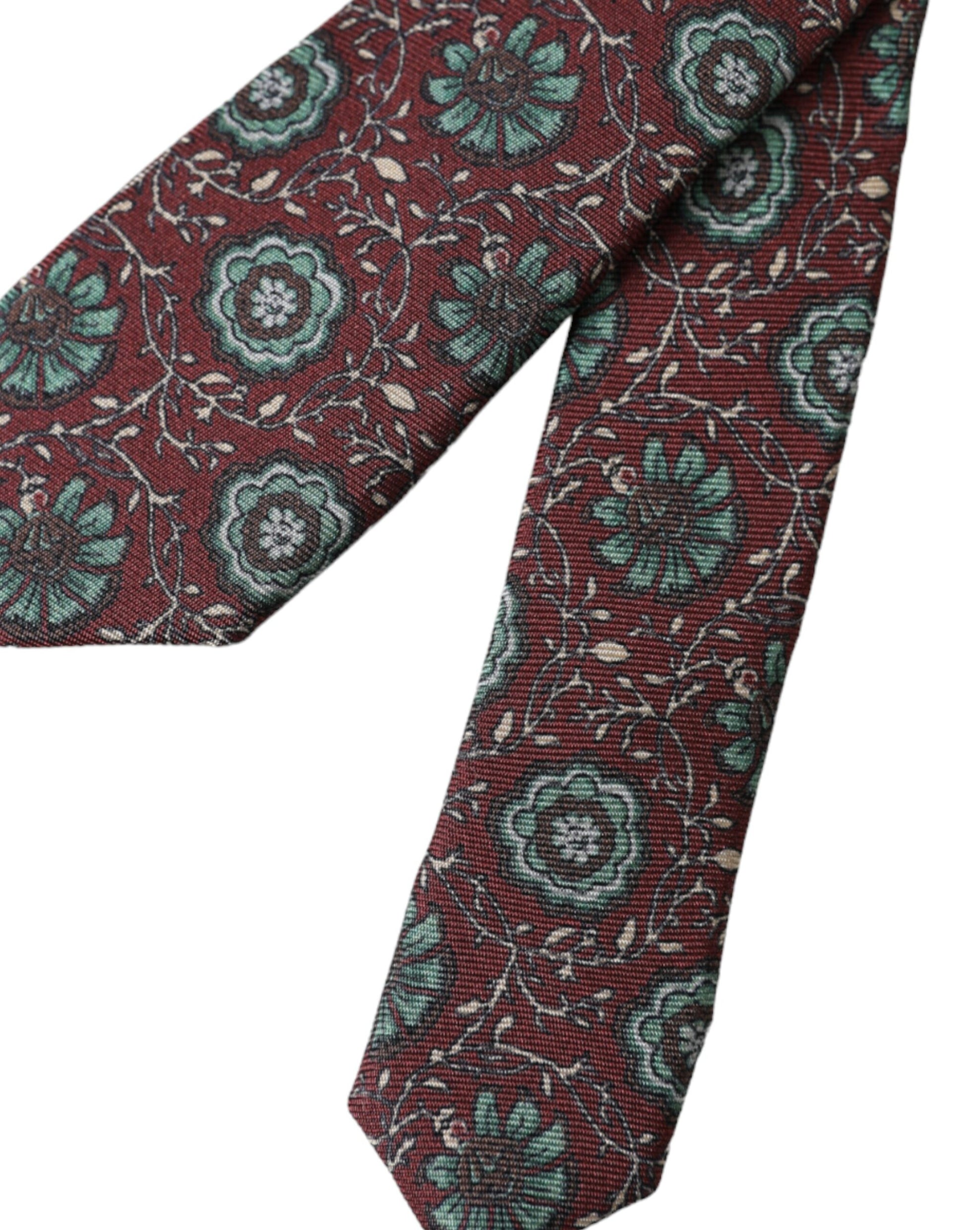 Dolce & Gabbana Maroon Floral 100% Silk Adjustable Men Tie Dolce & Gabbana