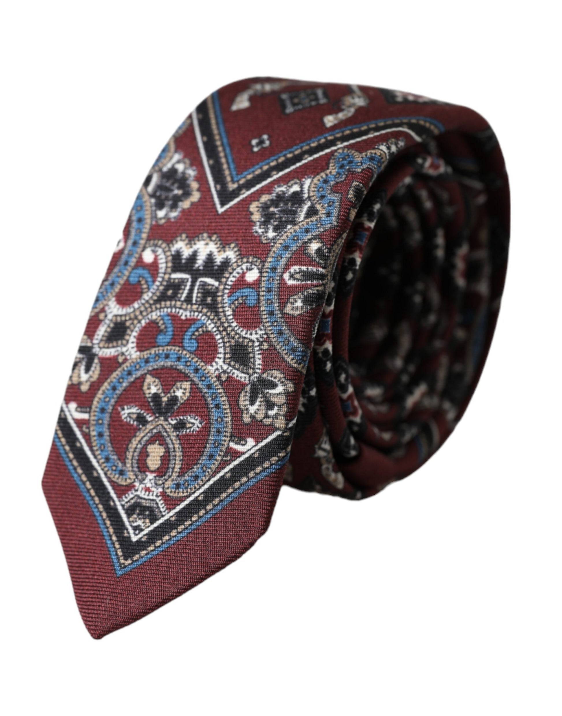 Dolce & Gabbana Bordeaux Printed 100% Silk Adjustable Men Tie Dolce & Gabbana