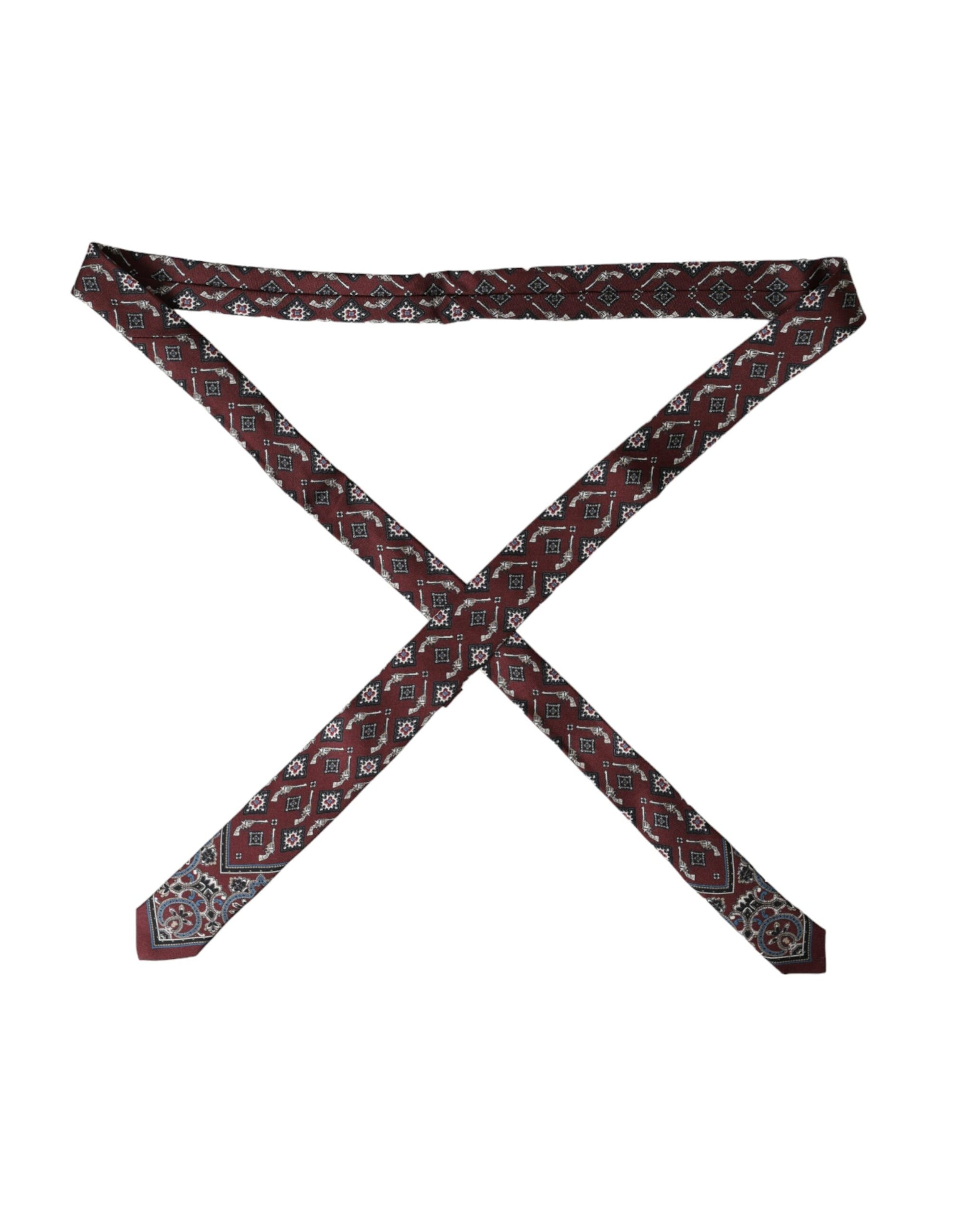 Dolce & Gabbana Bordeaux Printed 100% Silk Adjustable Men Tie Dolce & Gabbana