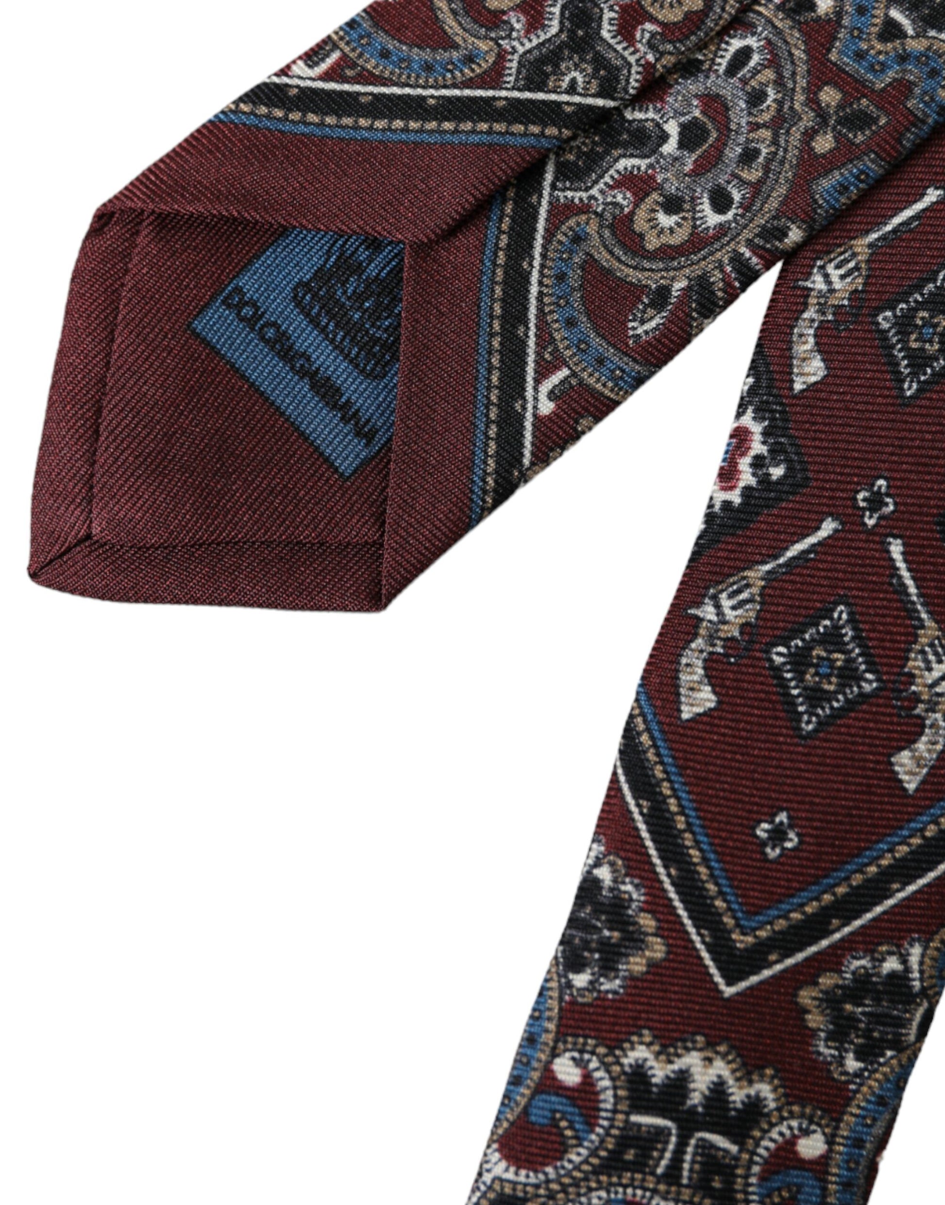 Dolce & Gabbana Bordeaux Printed 100% Silk Adjustable Men Tie Dolce & Gabbana