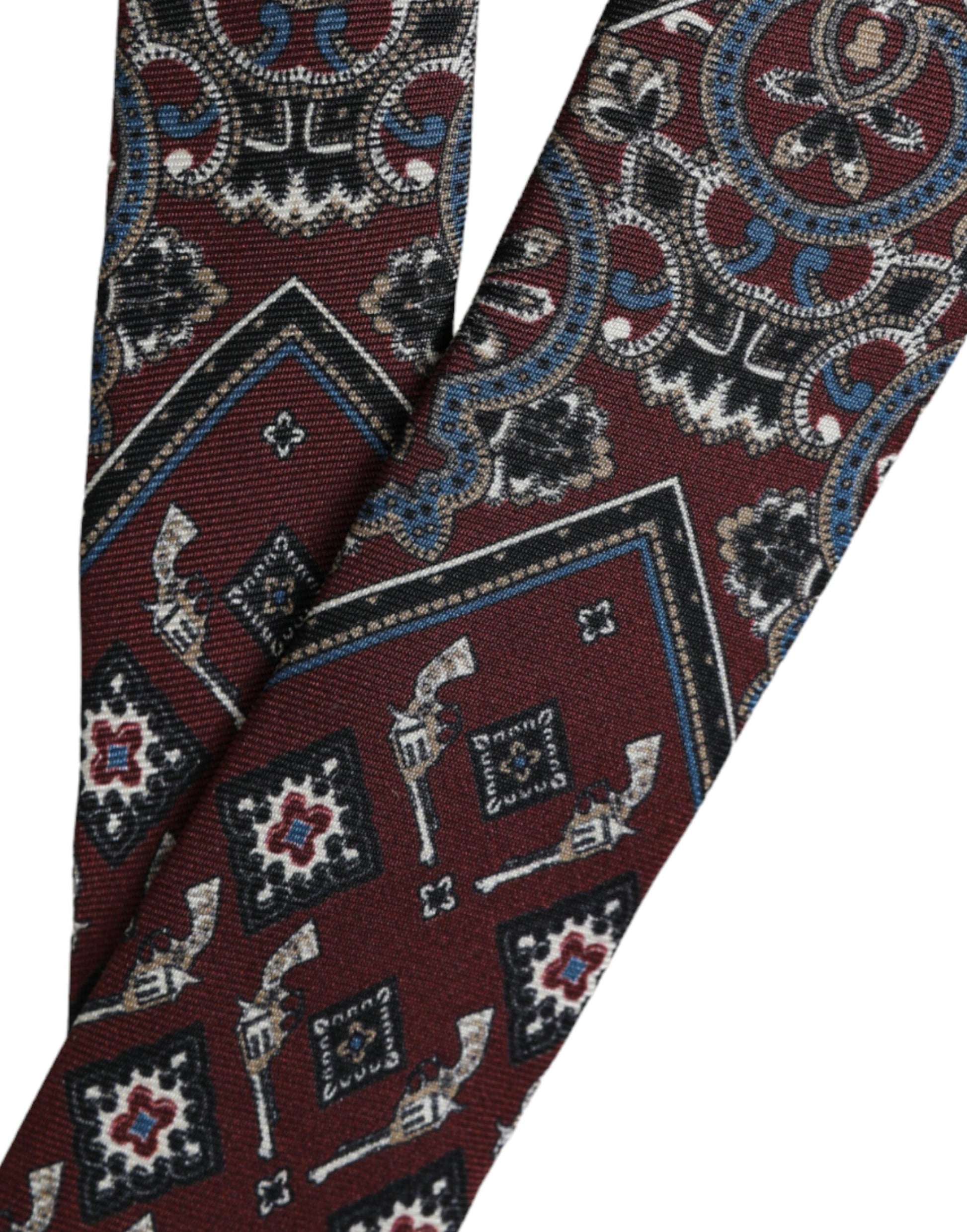 Dolce & Gabbana Bordeaux Printed 100% Silk Adjustable Men Tie Dolce & Gabbana