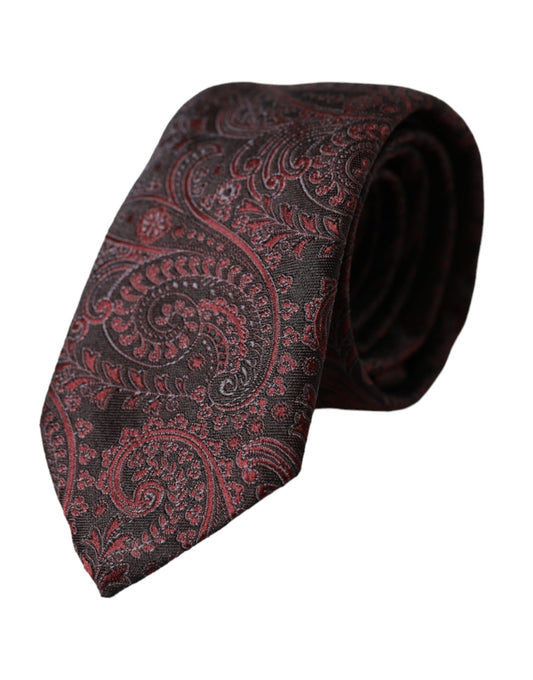 Dolce & Gabbana Bordeaux Patterned Silk Adjustable Men Tie Dolce & Gabbana