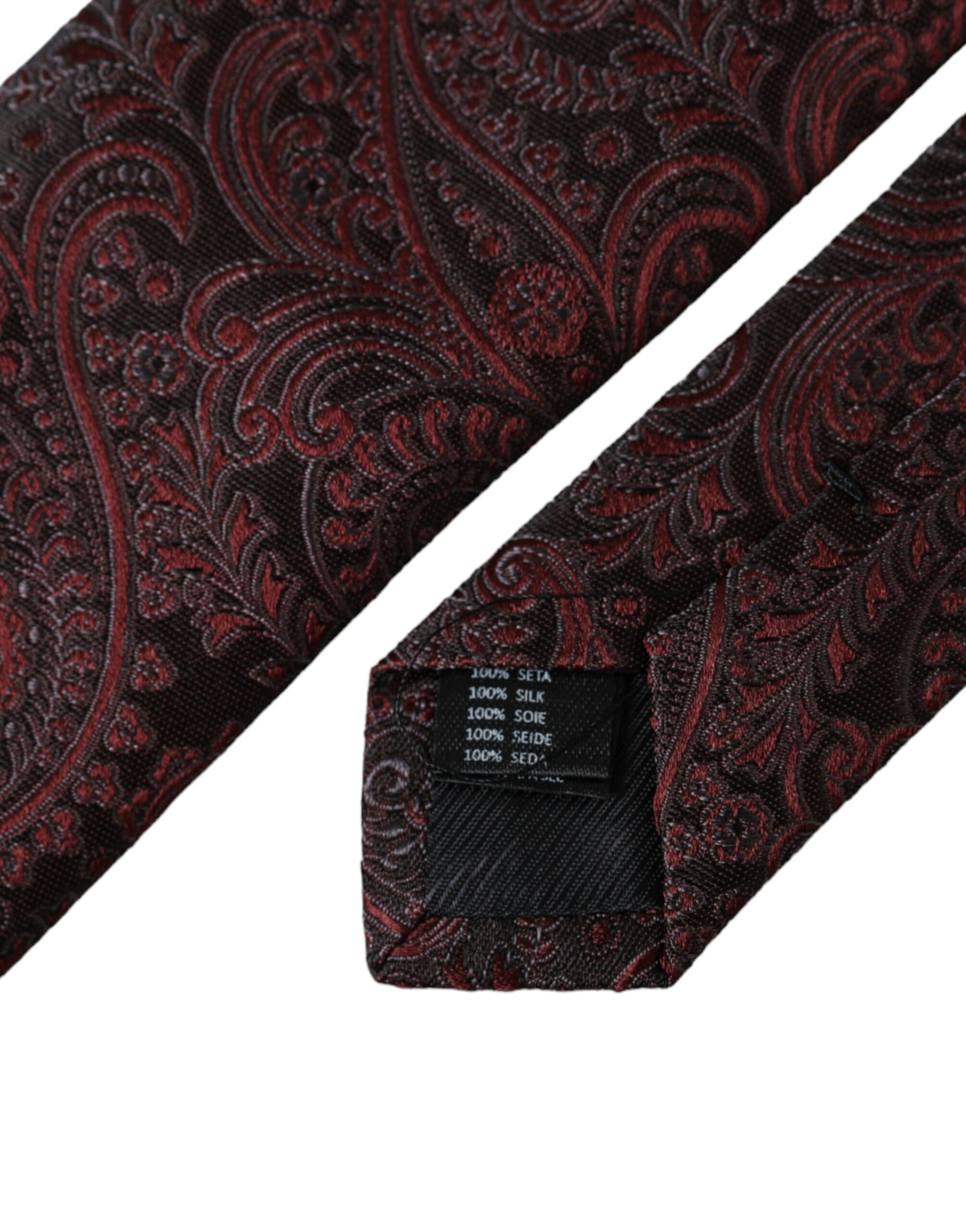 Dolce & Gabbana Bordeaux Patterned Silk Adjustable Men Tie Dolce & Gabbana