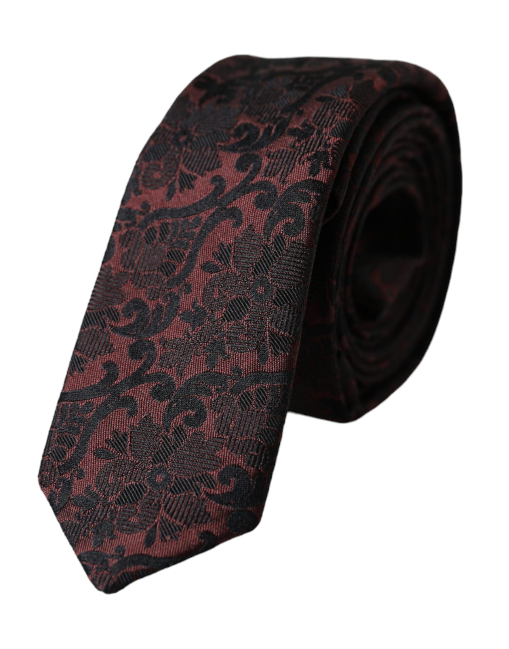 Dolce & Gabbana Maroon Floral Fantasy Silk Adjustable Men Tie Dolce & Gabbana