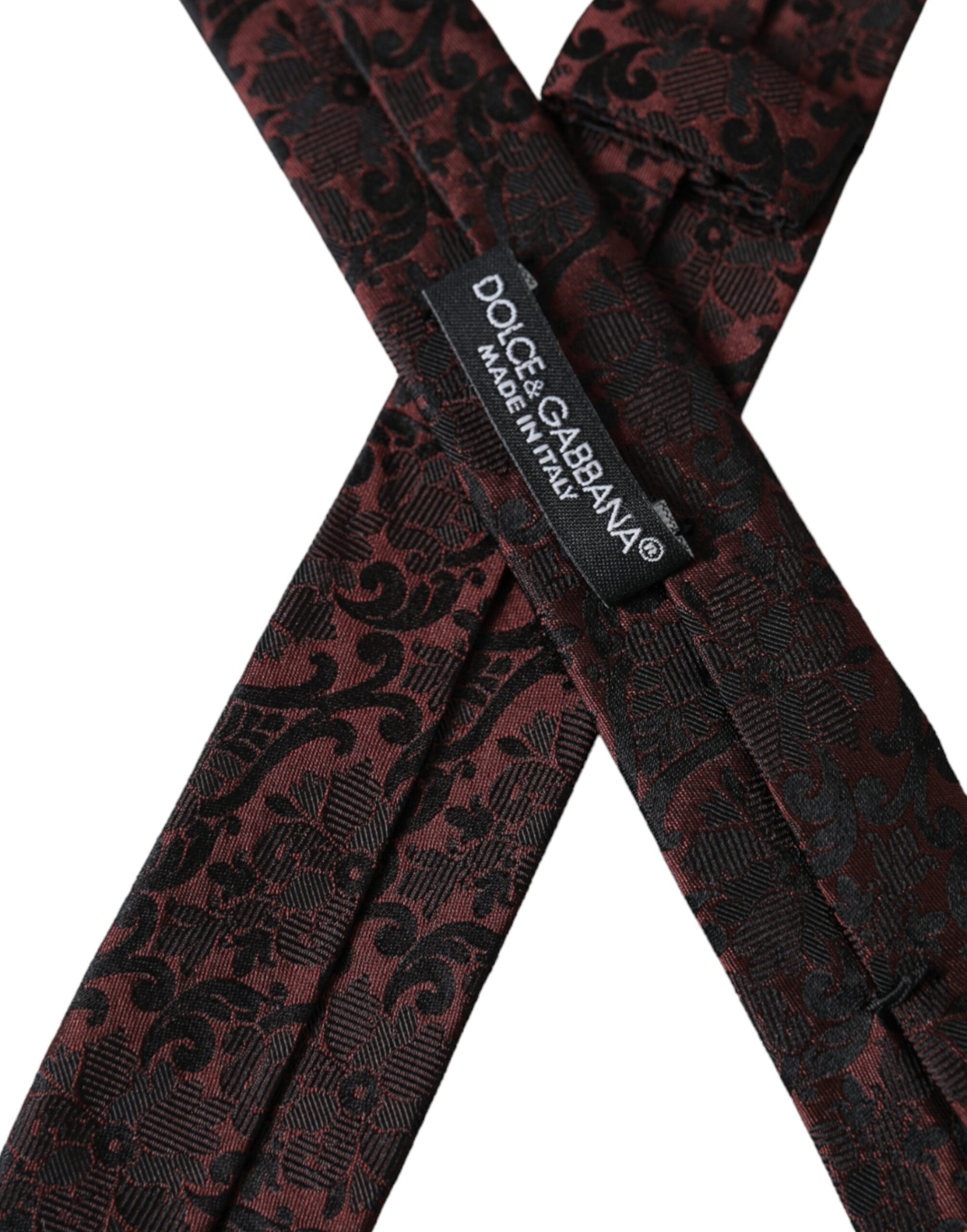 Dolce & Gabbana Maroon Floral Fantasy Silk Adjustable Men Tie Dolce & Gabbana