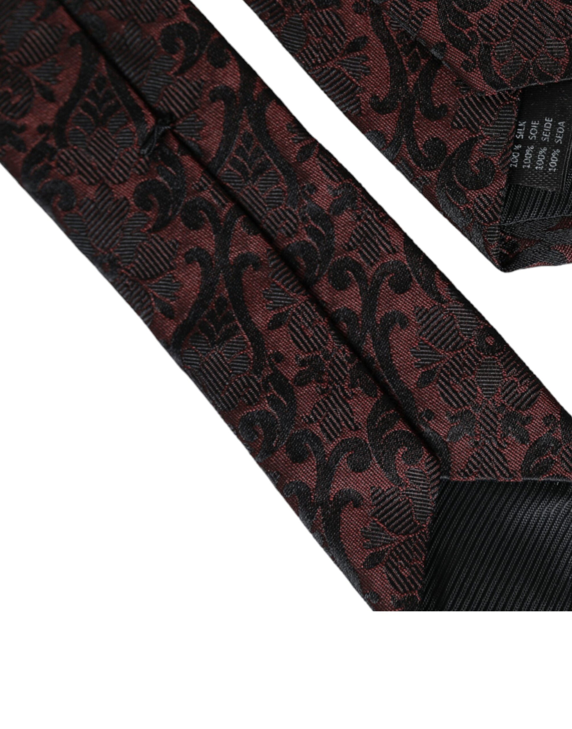 Dolce & Gabbana Maroon Floral Fantasy Silk Adjustable Men Tie Dolce & Gabbana