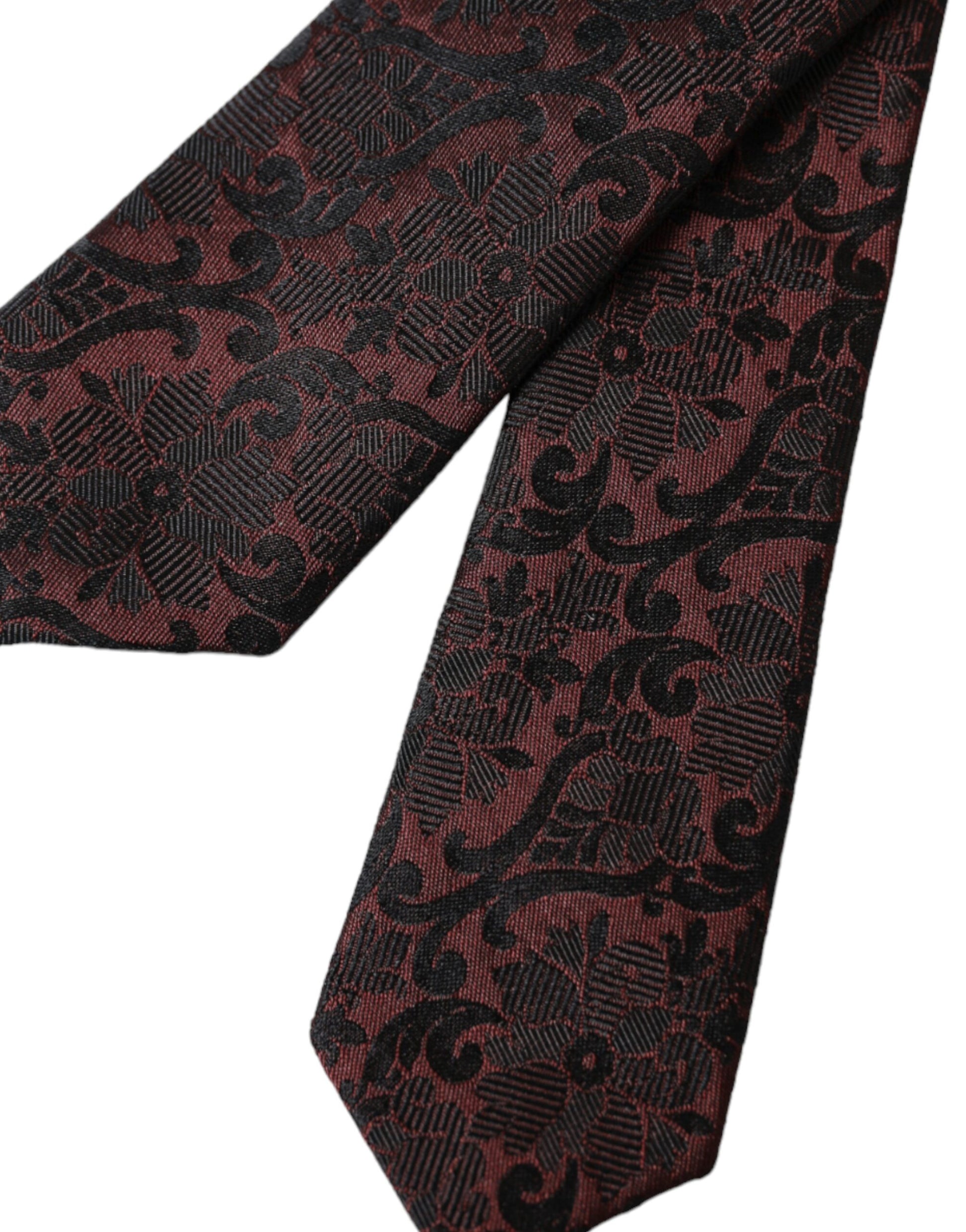 Dolce & Gabbana Maroon Floral Fantasy Silk Adjustable Men Tie Dolce & Gabbana
