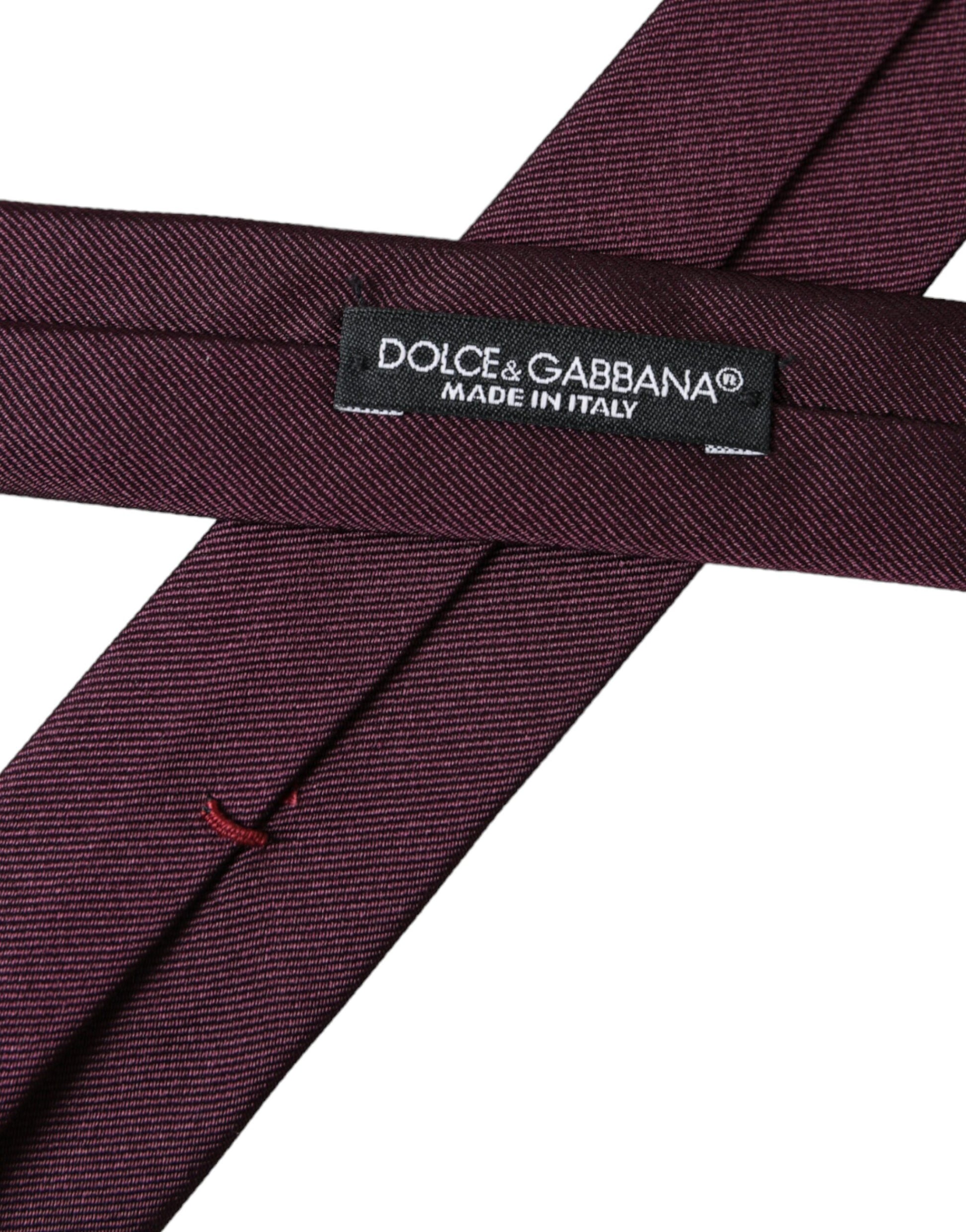 Dolce & Gabbana Bordeaux Solid 100% Silk Adjustable Men Tie Dolce & Gabbana