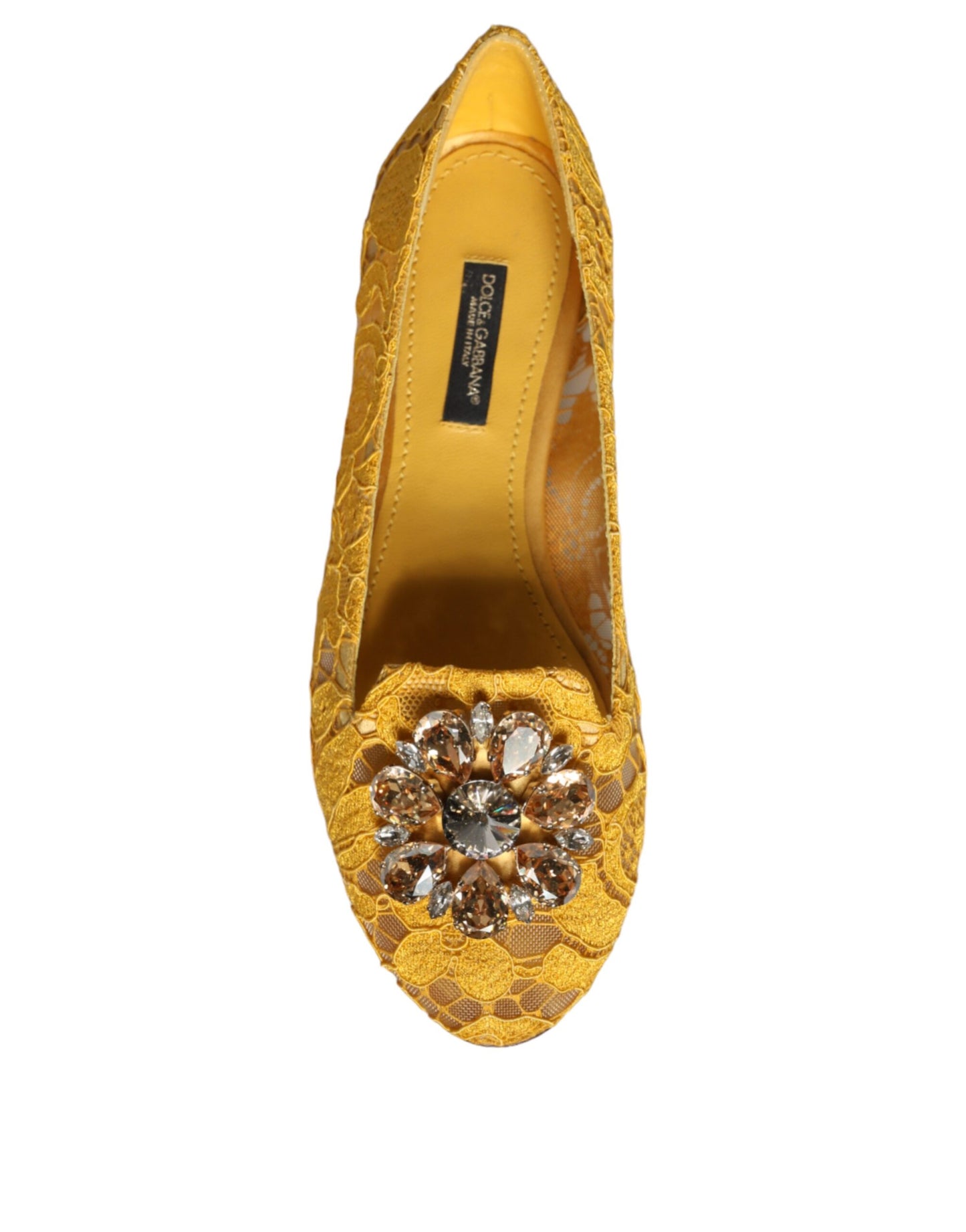 Dolce & Gabbana Mustard Lace Crystal Ballet Flats Loafer Shoes Dolce & Gabbana