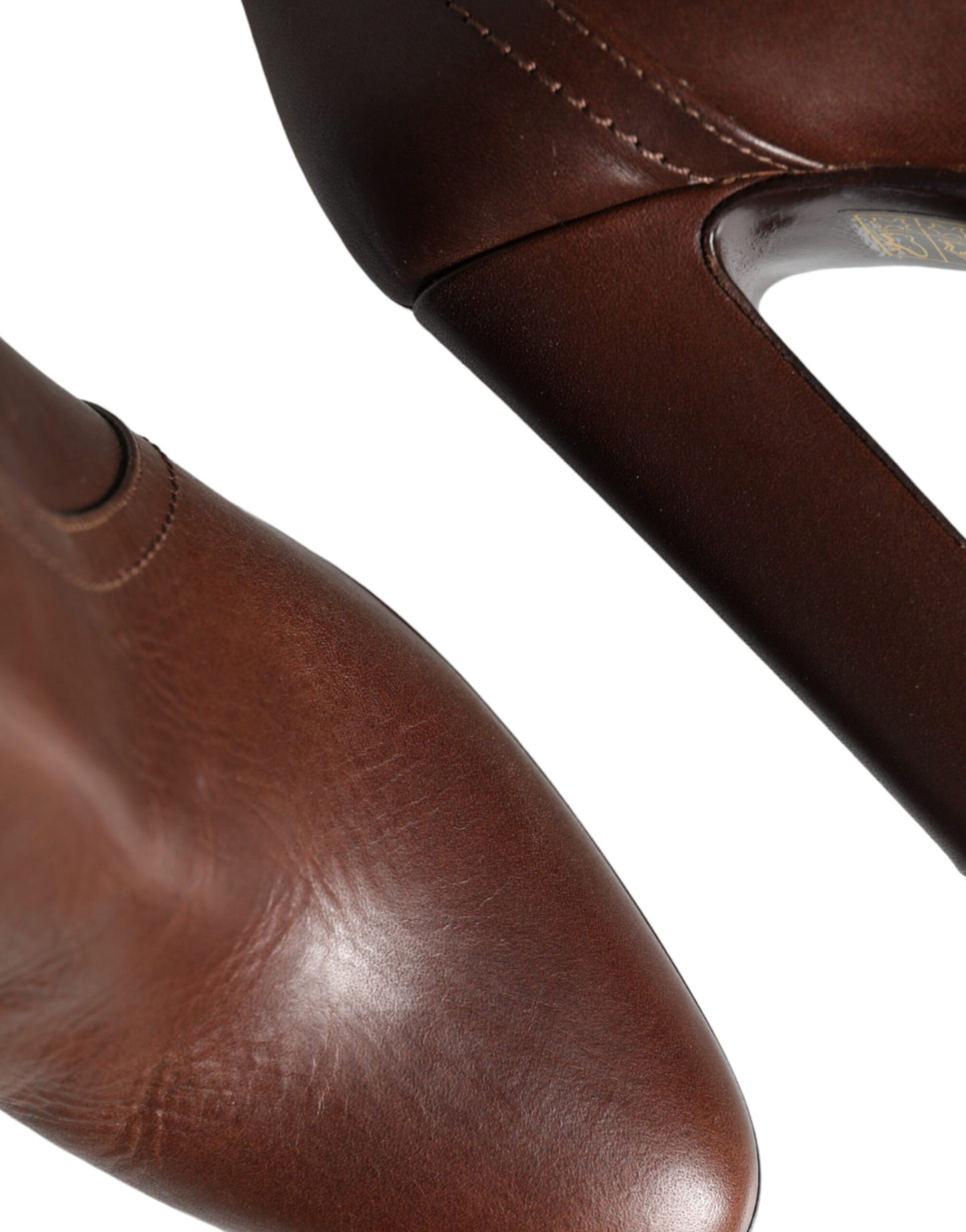 Dolce & Gabbana Brown Leather Heels Mid Calf Boots Shoes Dolce & Gabbana