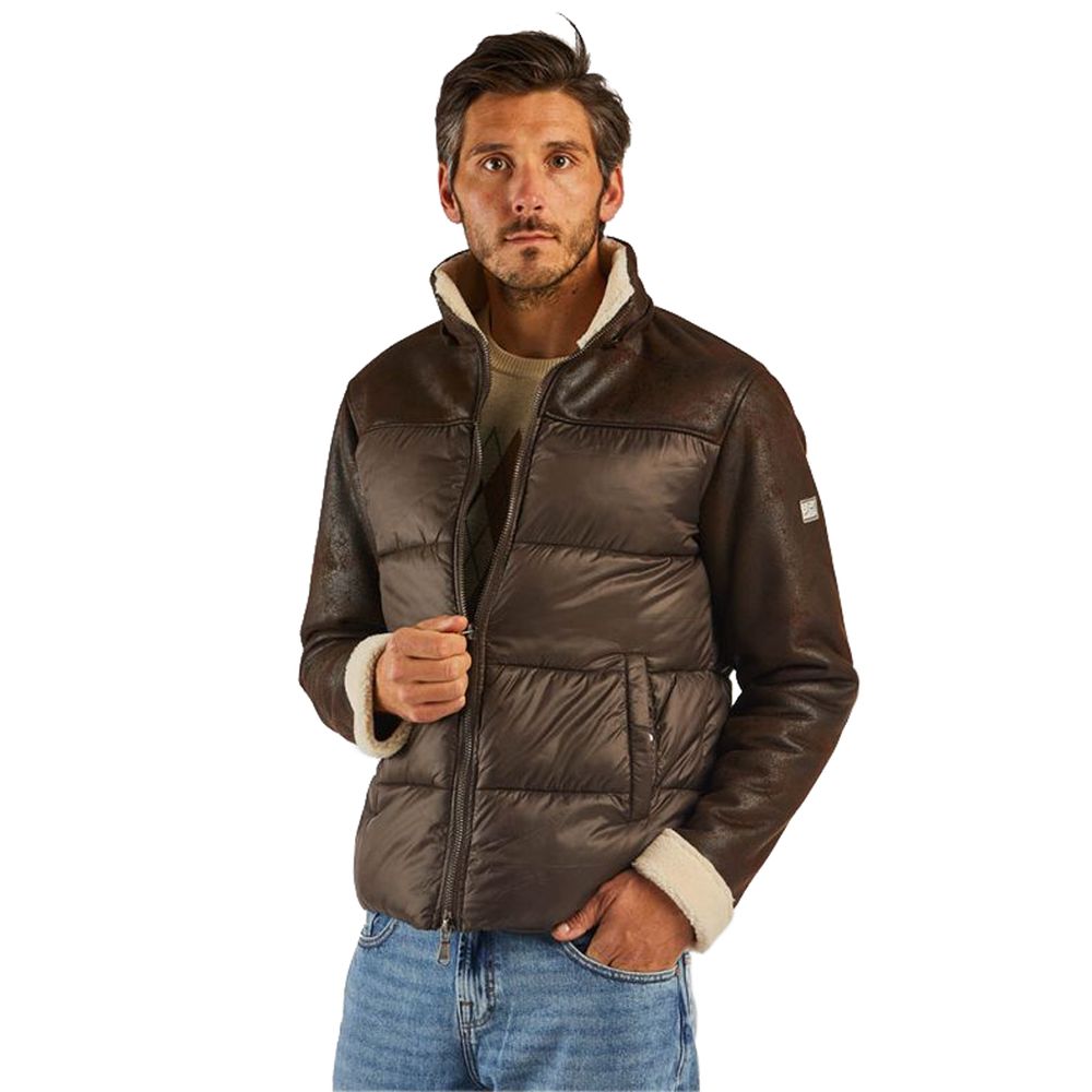 Yes Zee Brown Nylon Men's Quilted Jacket Yes Zee