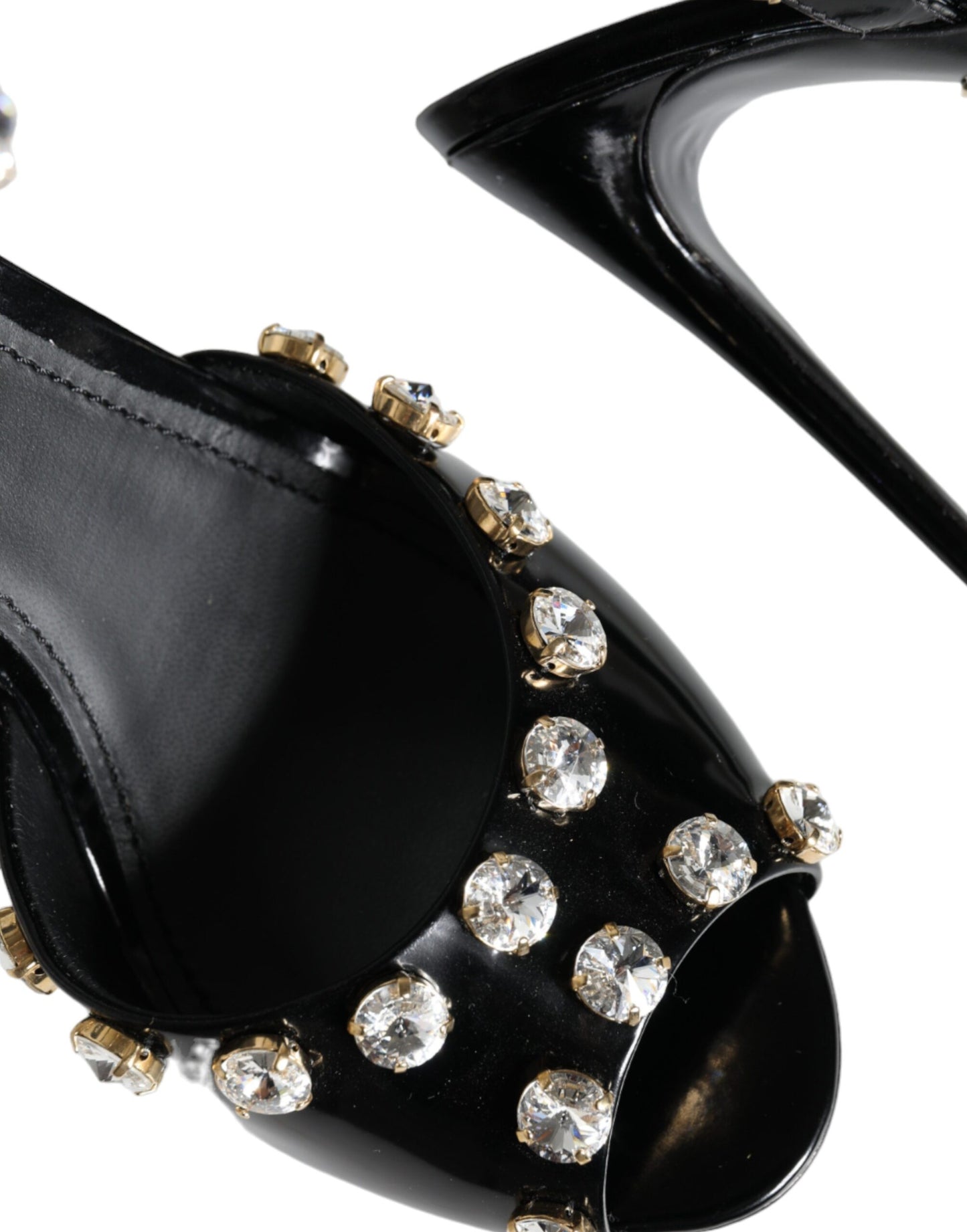 Dolce & Gabbana Black Leather Crystal Ankle Strap Sandals Shoes Dolce & Gabbana