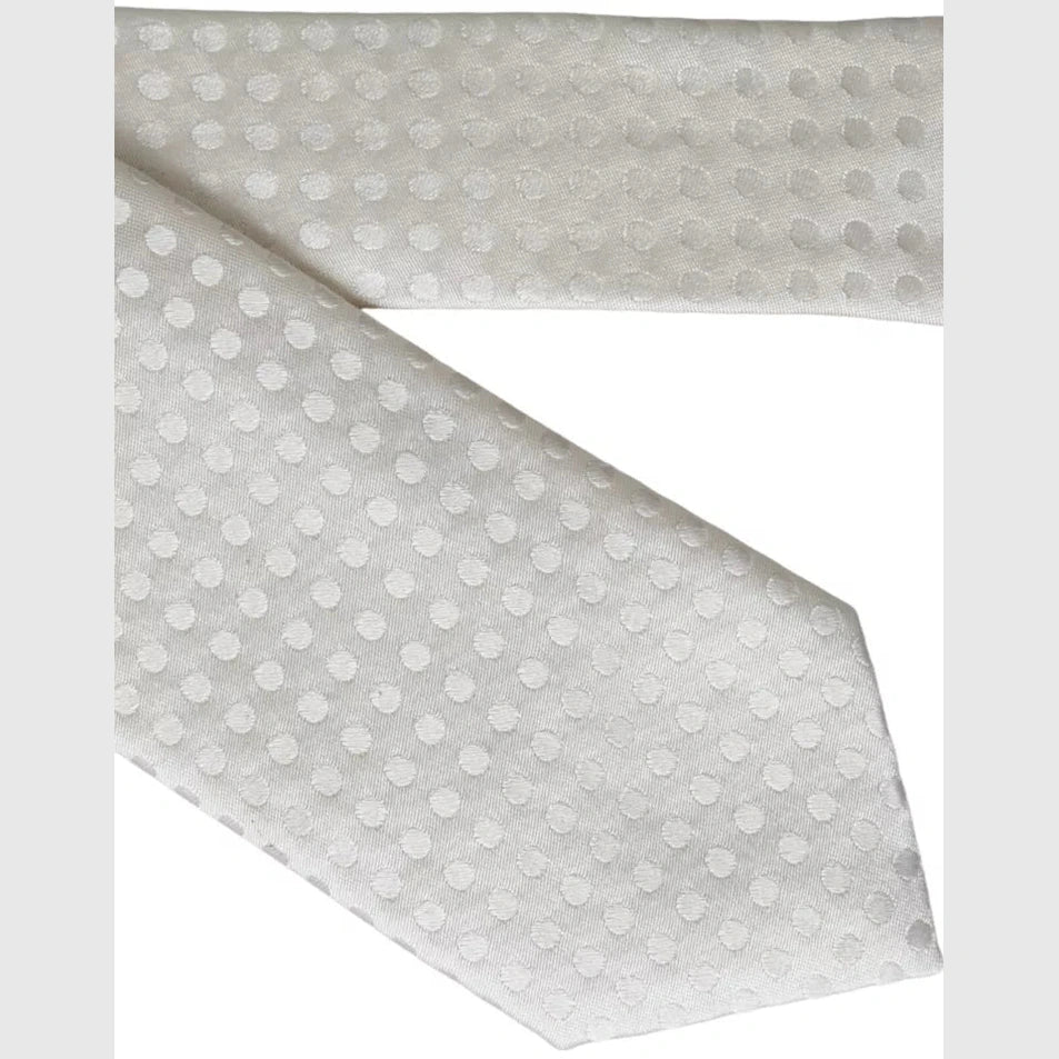 Dolce & Gabbana White Dotted Silk Classic Adjustable Men Tie