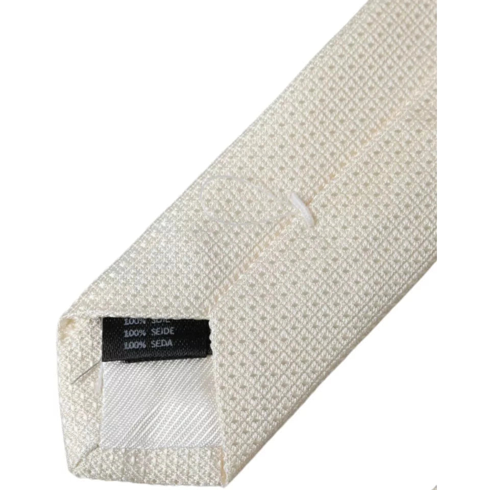 Dolce & Gabbana Off White Patterned Silk Classic Adjustable Tie