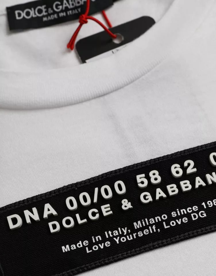 Dolce & Gabbana White Cotton DG Applique Men Casual T-shirt Dolce & Gabbana