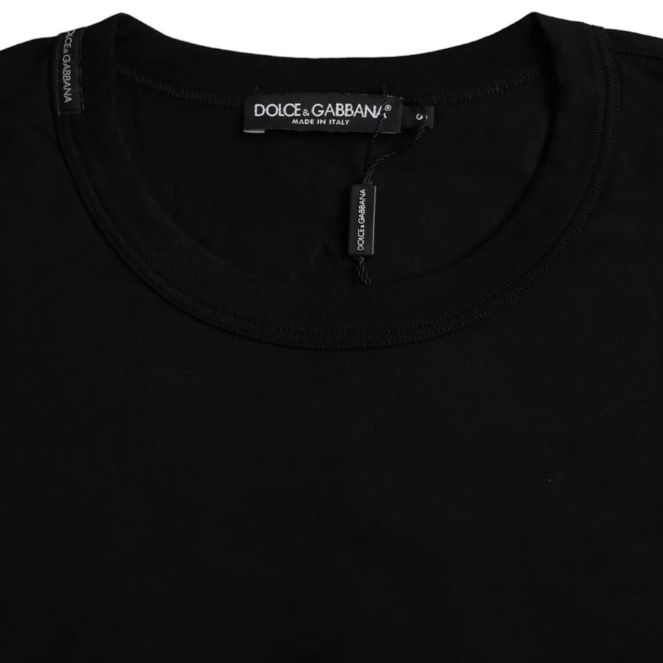 Dolce & Gabbana Black Logo Embossed Cotton Crew Neck T-shirt Dolce & Gabbana