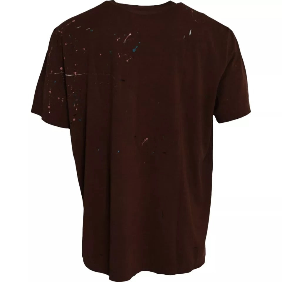 Dolce & Gabbana Brown Color Splash Cotton Crew Neck T-shirt Dolce & Gabbana