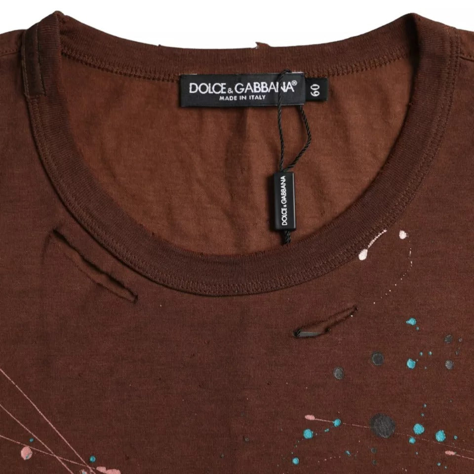 Dolce & Gabbana Brown Color Splash Cotton Crew Neck T-shirt Dolce & Gabbana