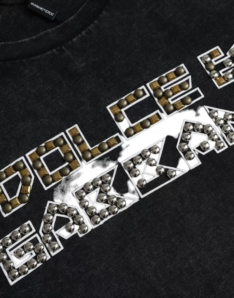 Dolce & Gabbana Black Logo Print Cotton Crewneck Men T-shirt Dolce & Gabbana