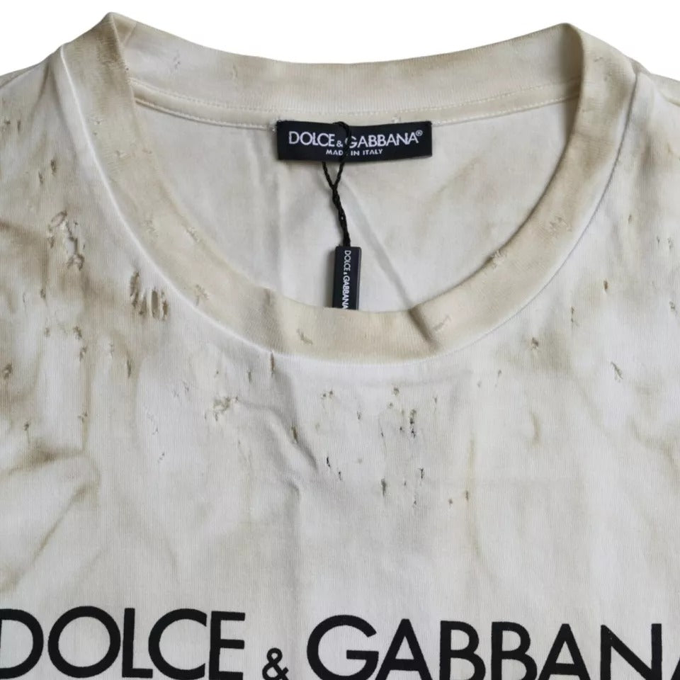 Dolce & Gabbana Off White Logo Cotton Crew Neck T-shirt Dolce & Gabbana