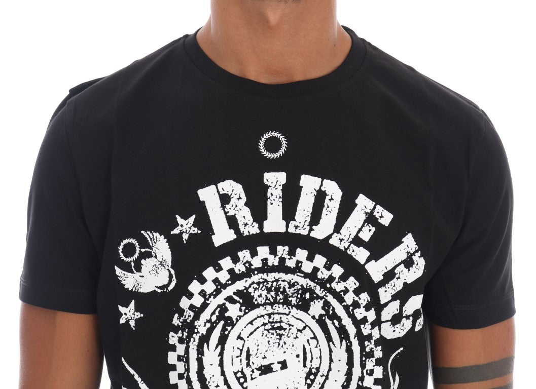 Frankie Morello Black Cotton RIDERS Crewneck T-Shirt Frankie Morello