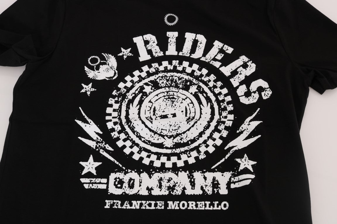 Frankie Morello Black Cotton RIDERS Crewneck T-Shirt Frankie Morello