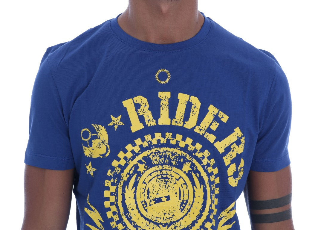 Frankie Morello Blue Cotton RIDERS Crewneck T-Shirt Frankie Morello