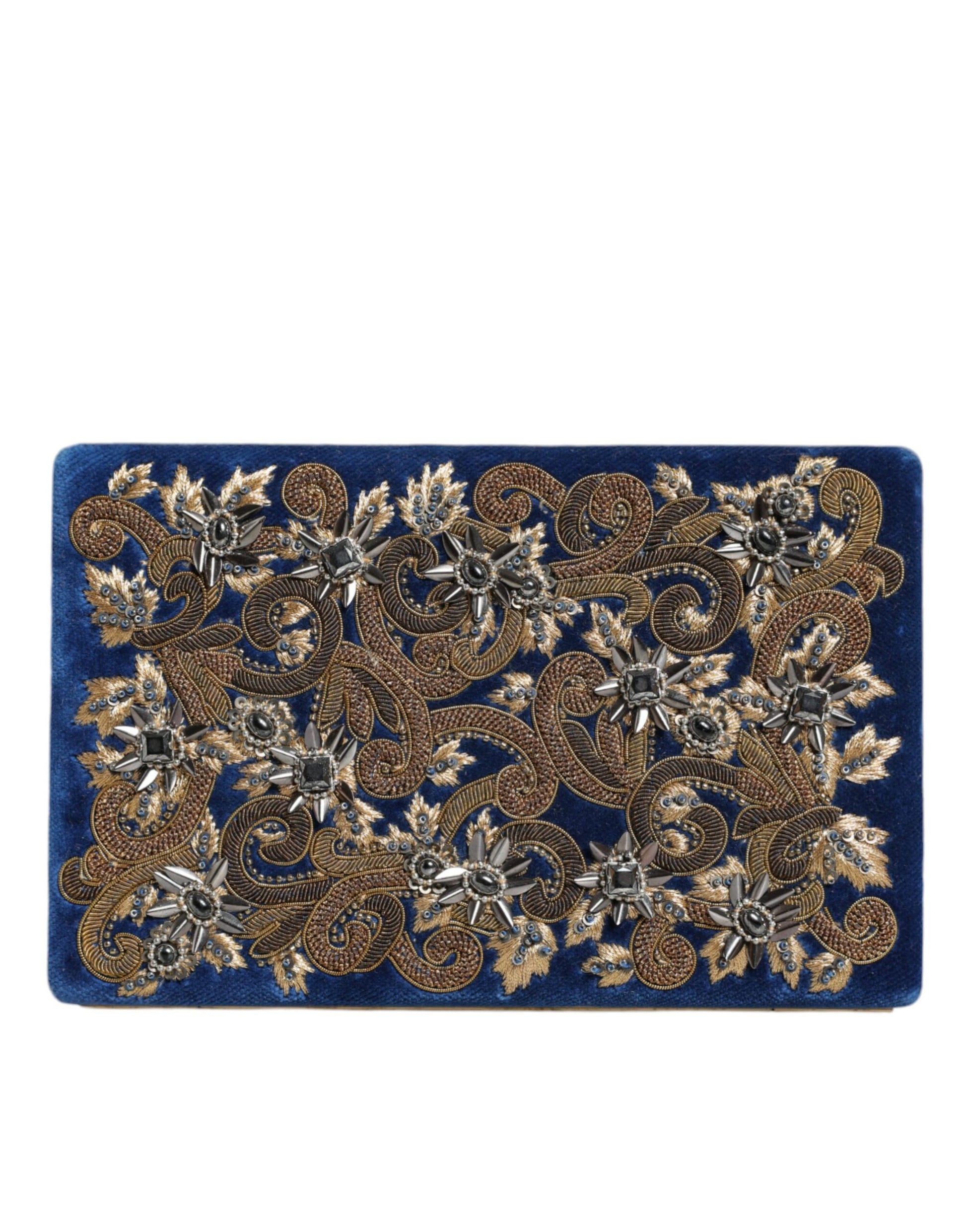 Dolce & Gabbana Blue Velvet Gold Frame Clutch Evening Party Purse Bag Dolce & Gabbana