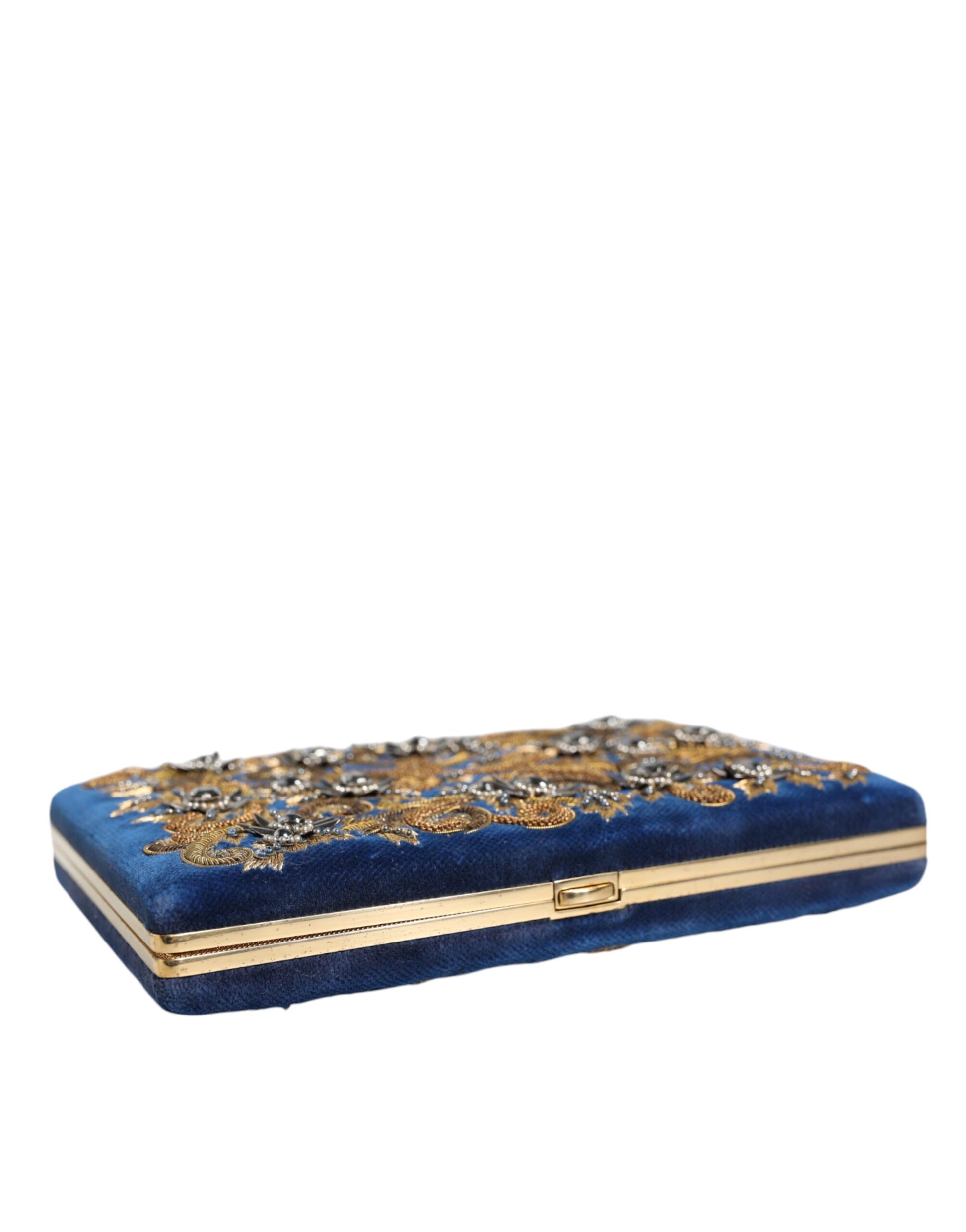 Dolce & Gabbana Blue Velvet Gold Frame Clutch Evening Party Purse Bag Dolce & Gabbana