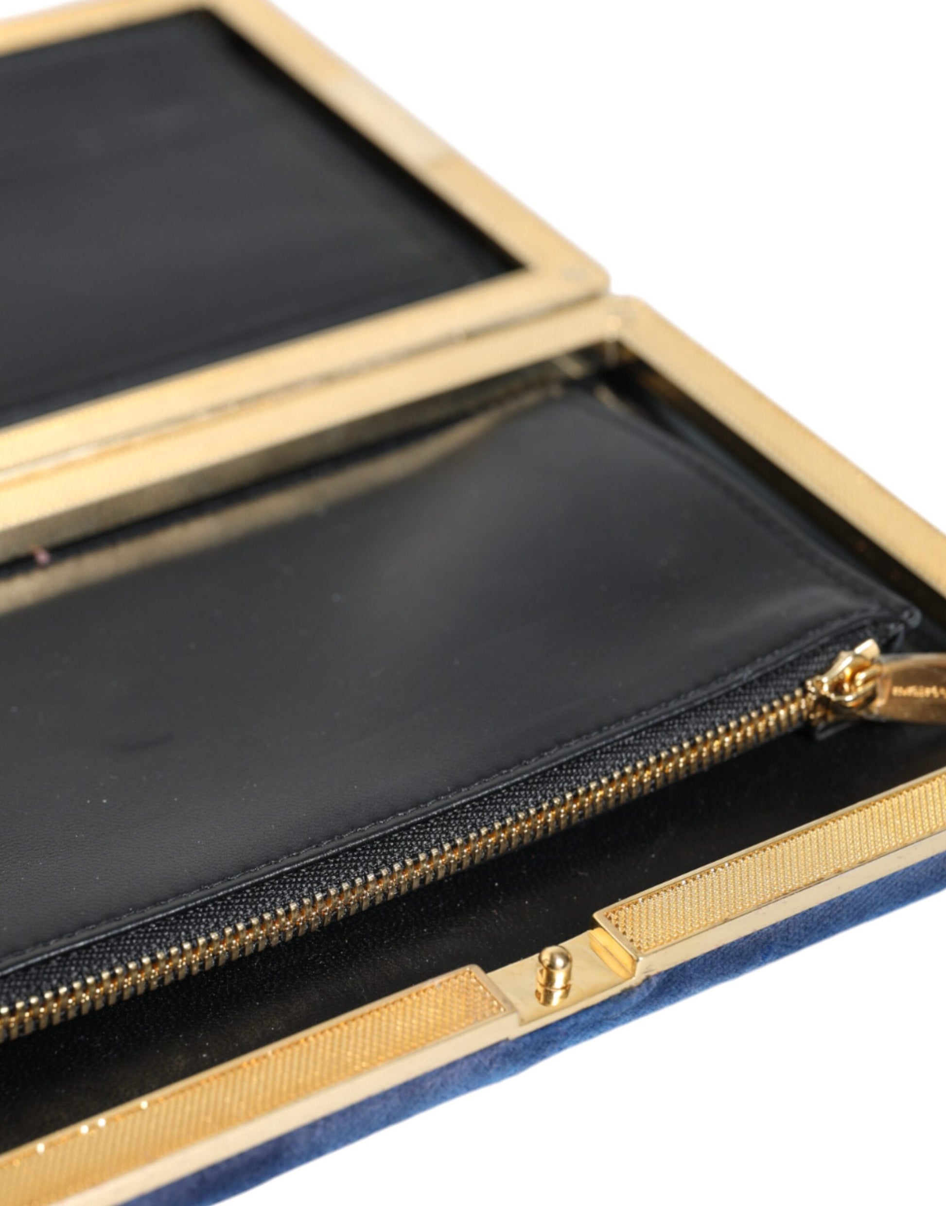 Dolce & Gabbana Blue Velvet Gold Frame Clutch Evening Party Purse Bag Dolce & Gabbana