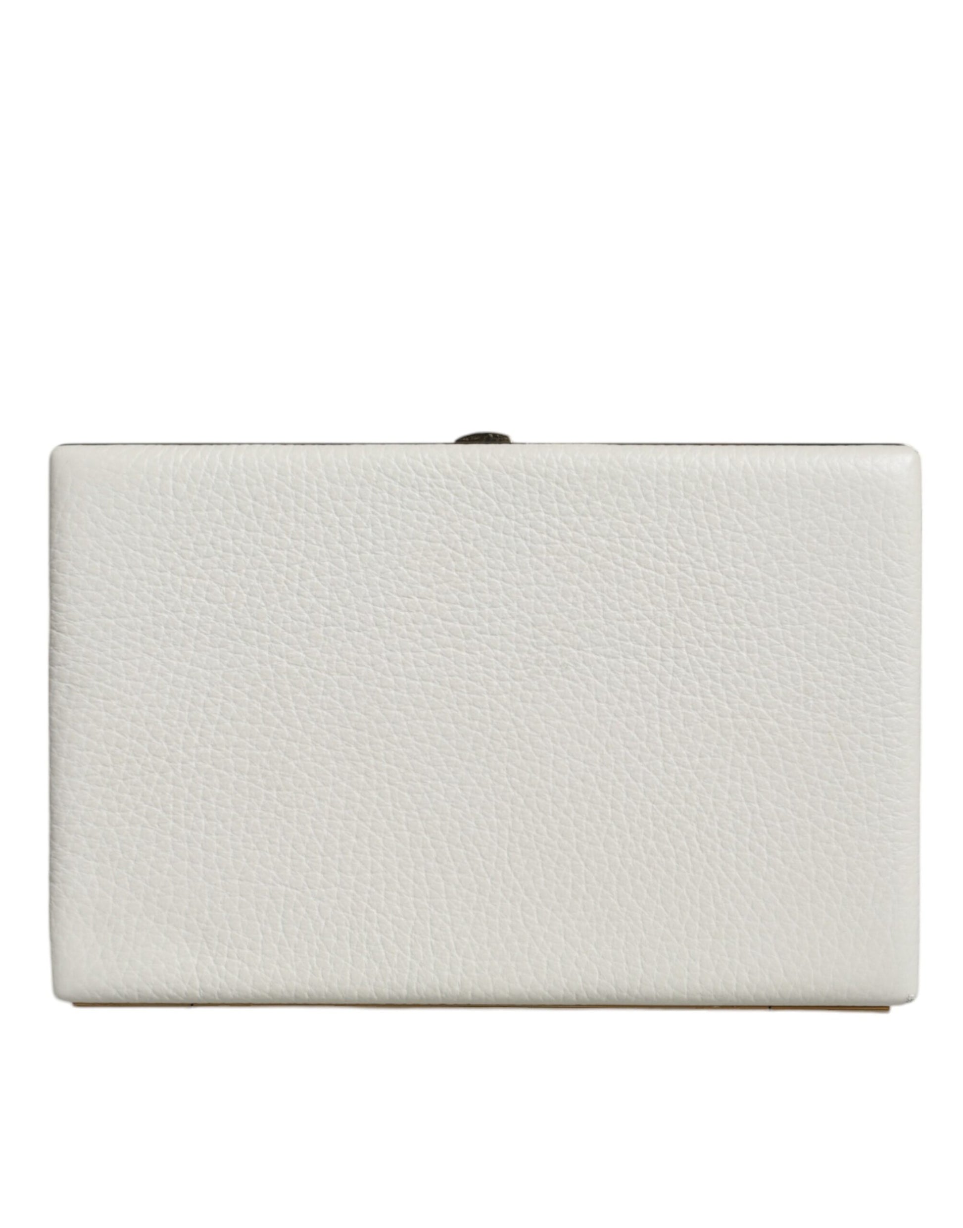 Dolce & Gabbana White Leather Gold Frame Clutch Evening Party Purse Bag Dolce & Gabbana