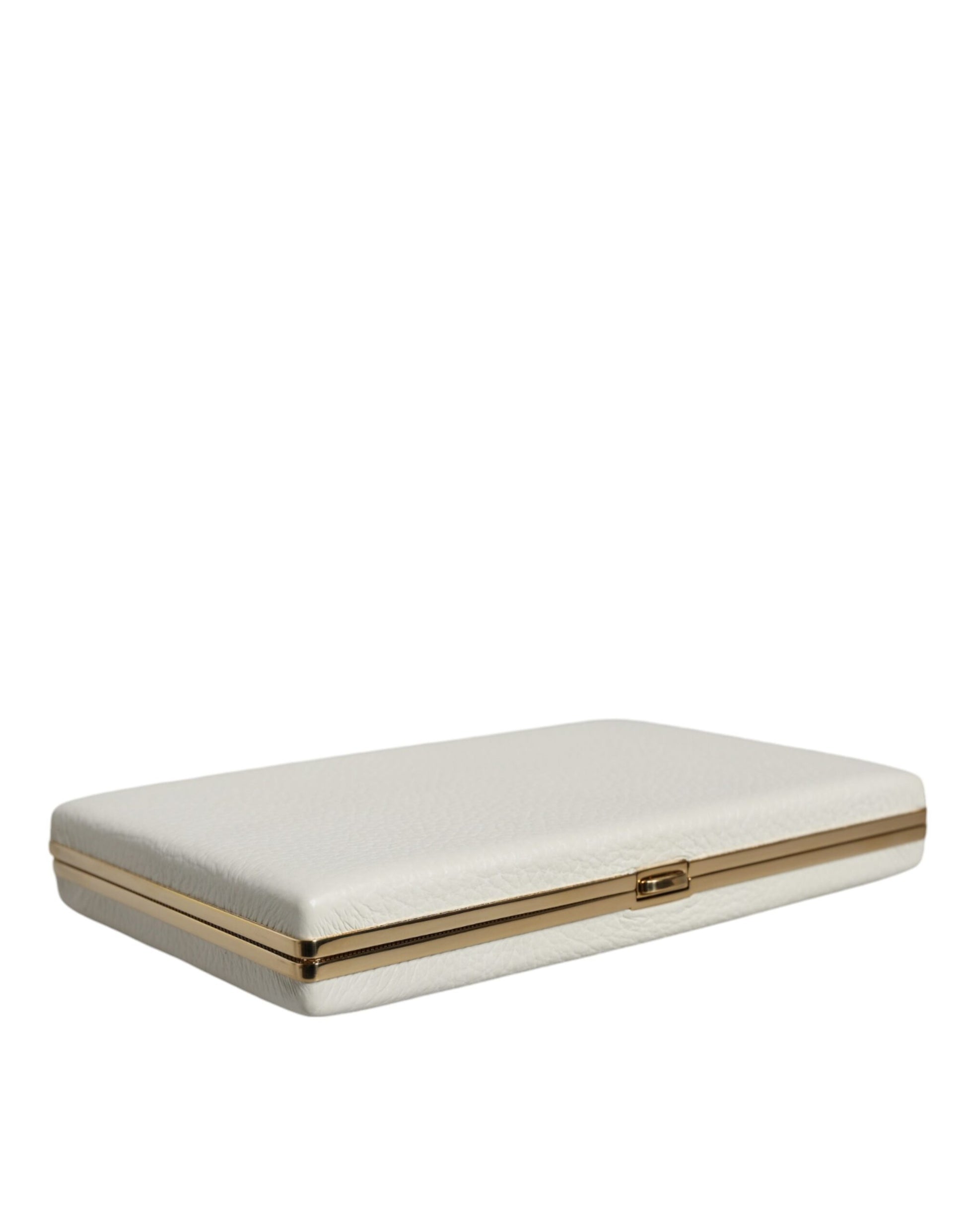 Dolce & Gabbana White Leather Gold Frame Clutch Evening Party Purse Bag Dolce & Gabbana