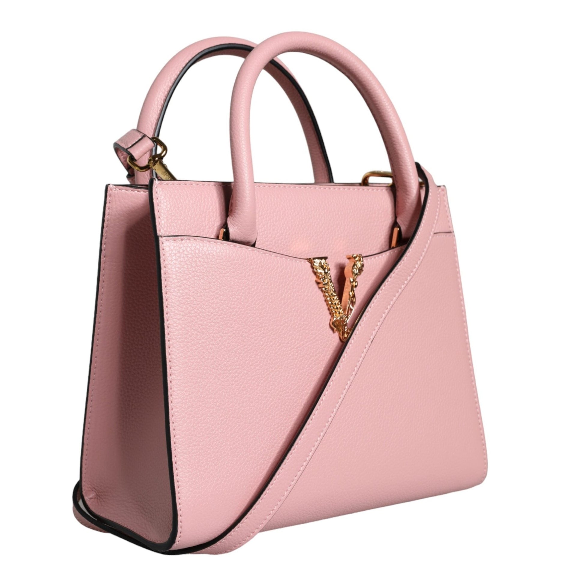 Versace Pink Small Top Handle Grainy Calf Leather Crossbody Bag Versace